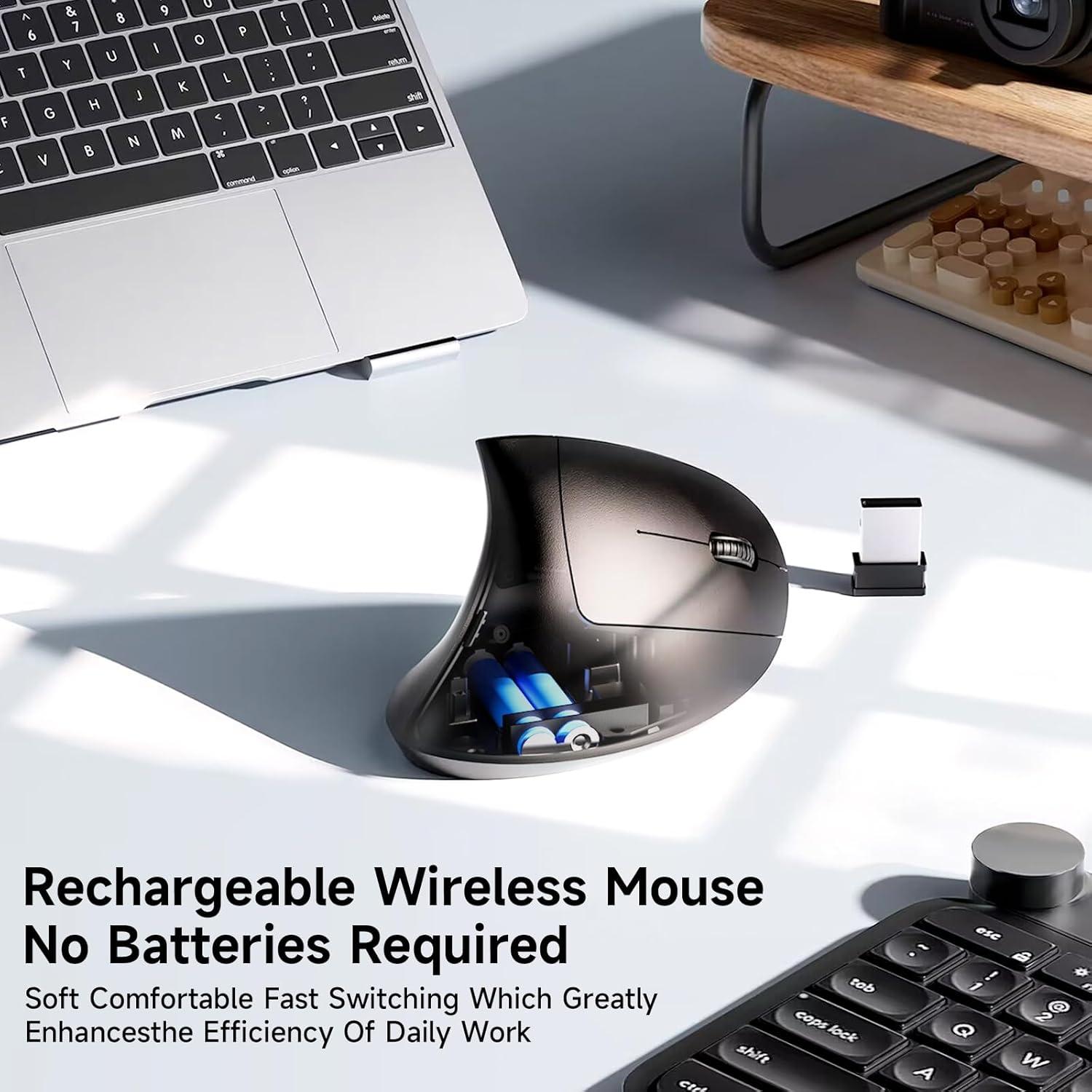 Ratón Inalámbrico Óptico Ergonómico Recargable 2.4G 800/1600 DPI