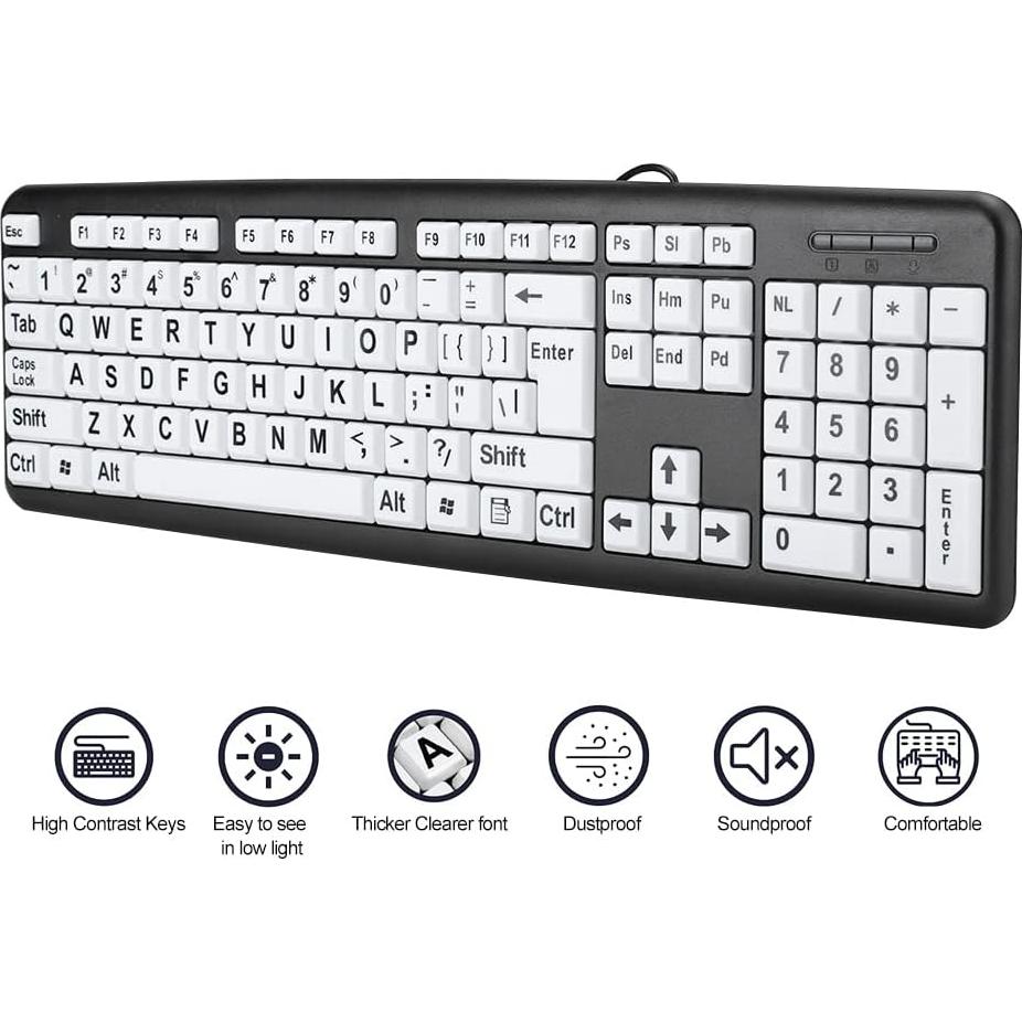 Teclado USB con Cable Zopsc para Ancianos con Teclas Grandes