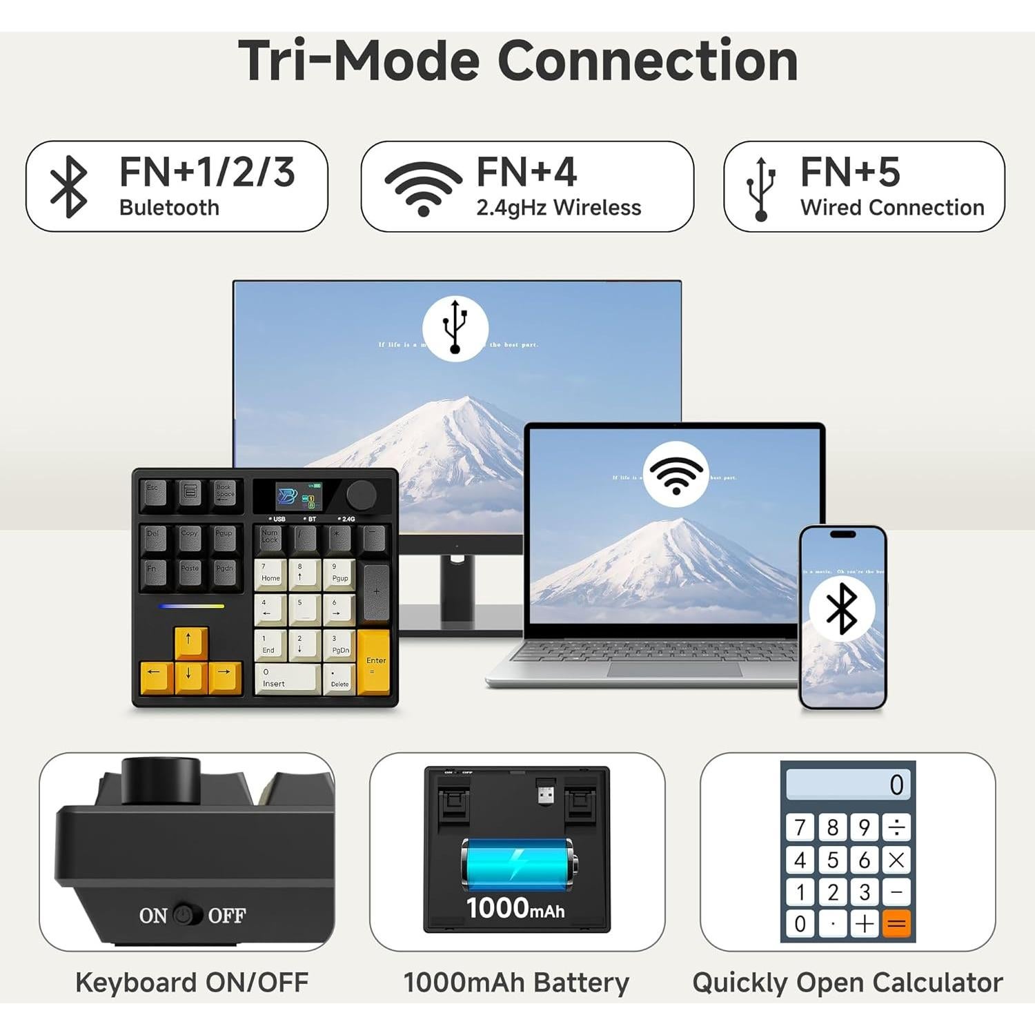 Teclado Mecánico BOYI 66% + Numpad 31, Teclas Matcha, Inalámbrico