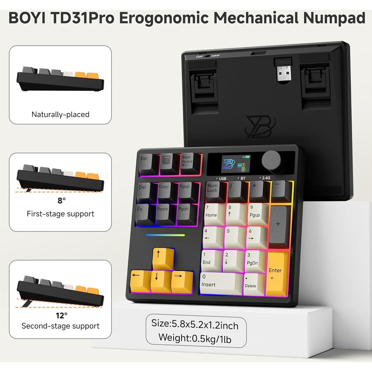 Teclado Mecánico BOYI 66% + Numpad 31, Teclas Matcha, Inalámbrico
