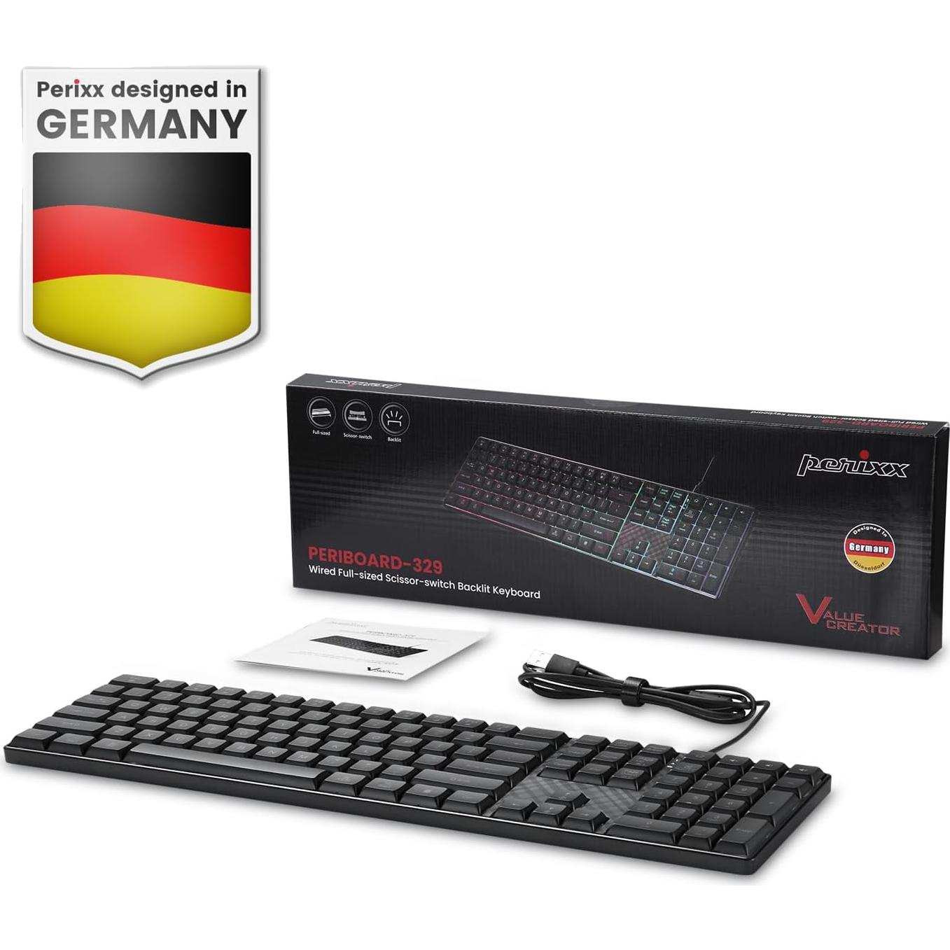 Teclado USB Retroiluminado Perixx PERIBOARD-329 Negro