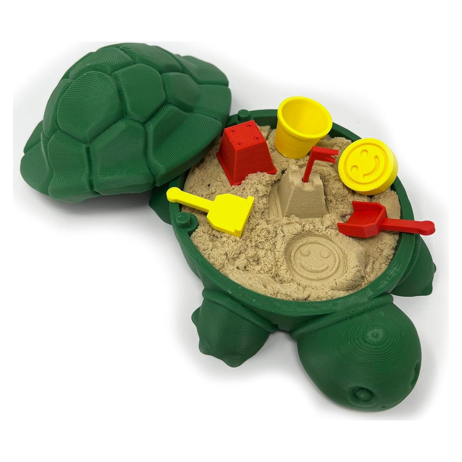 Munnygrubbbers - Mini Desktop Turtle Sand Box - 6 x 6 in - Stress Relief - Made in USA - Includes Moldable Play Sand and Mini Tool - Novelty Gift - Desktop Decor - Zen Garden - (Green)