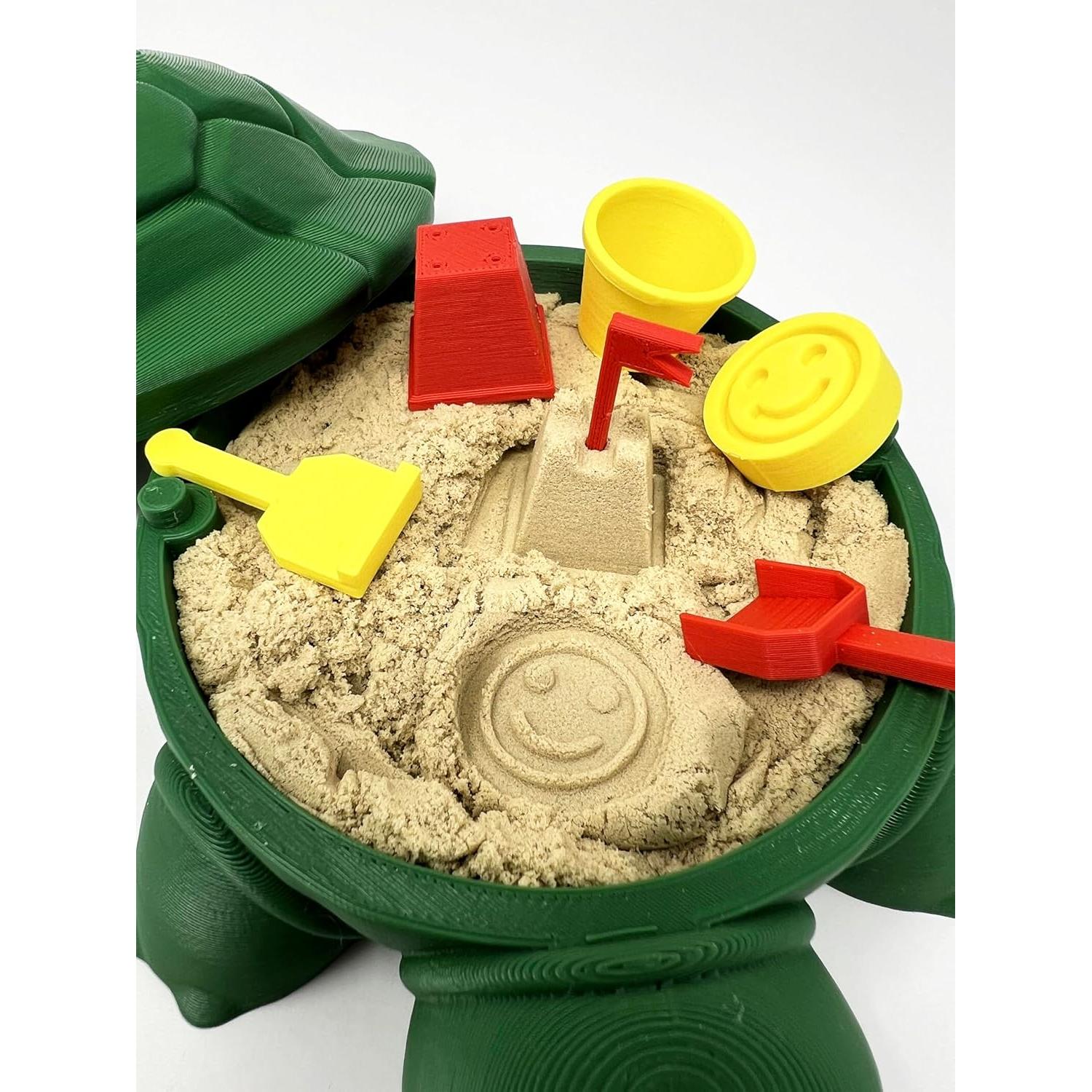 Munnygrubbbers - Mini Desktop Turtle Sand Box - 6 x 6 in - Stress Relief - Made in USA - Includes Moldable Play Sand and Mini Tool - Novelty Gift - Desktop Decor - Zen Garden - (Green)