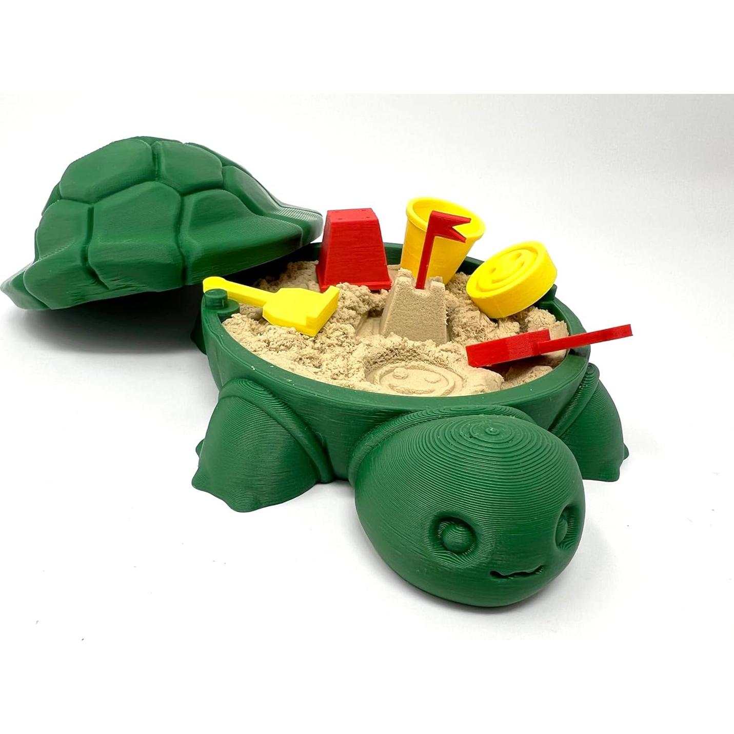Munnygrubbbers - Mini Desktop Turtle Sand Box - 6 x 6 in - Stress Relief - Made in USA - Includes Moldable Play Sand and Mini Tool - Novelty Gift - Desktop Decor - Zen Garden - (Green)