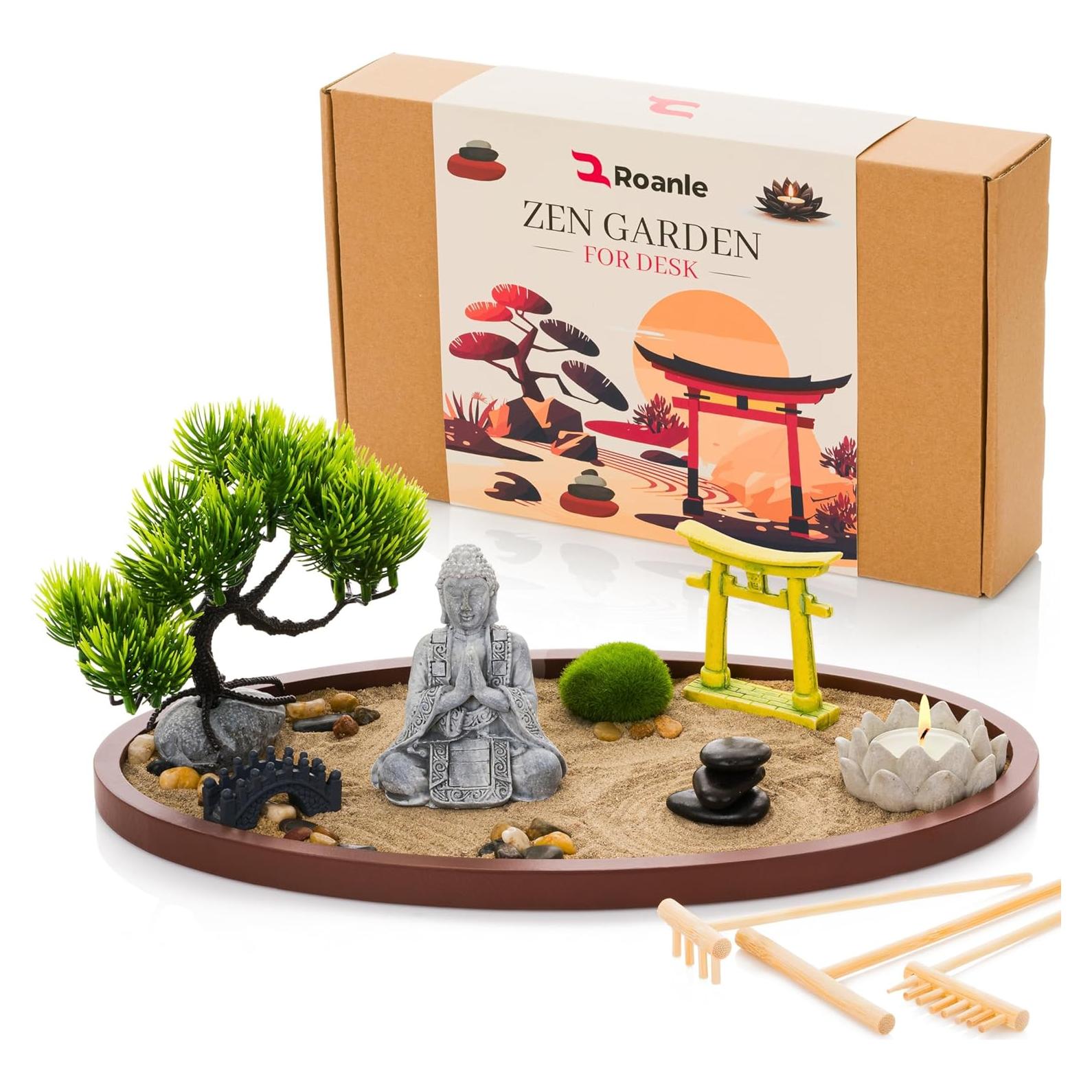 Jardín Zen de Escritorio Roanle 34x20cm con Buda y Bonsái