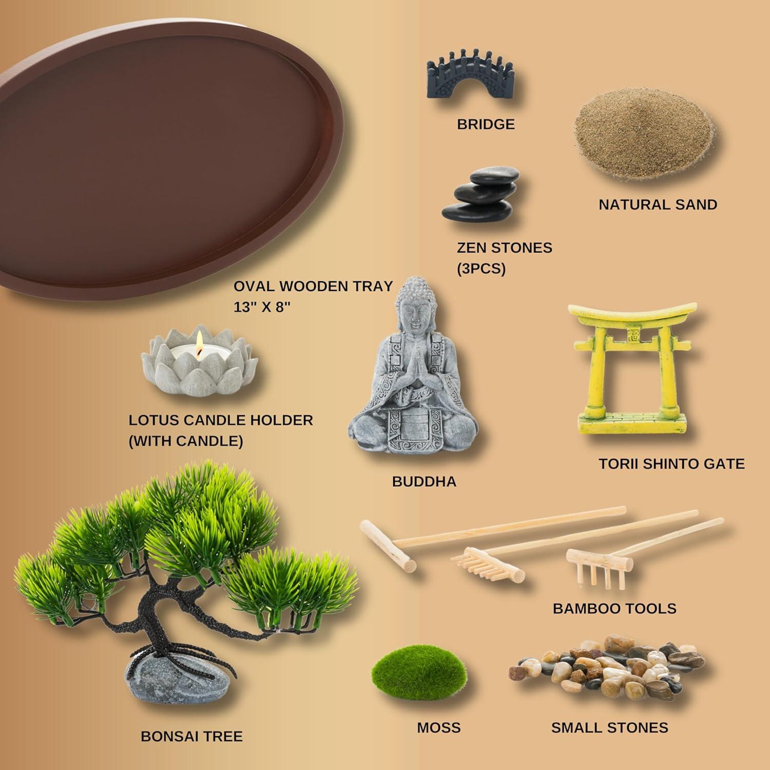 Jardín Zen de Escritorio Roanle 34x20cm con Buda y Bonsái