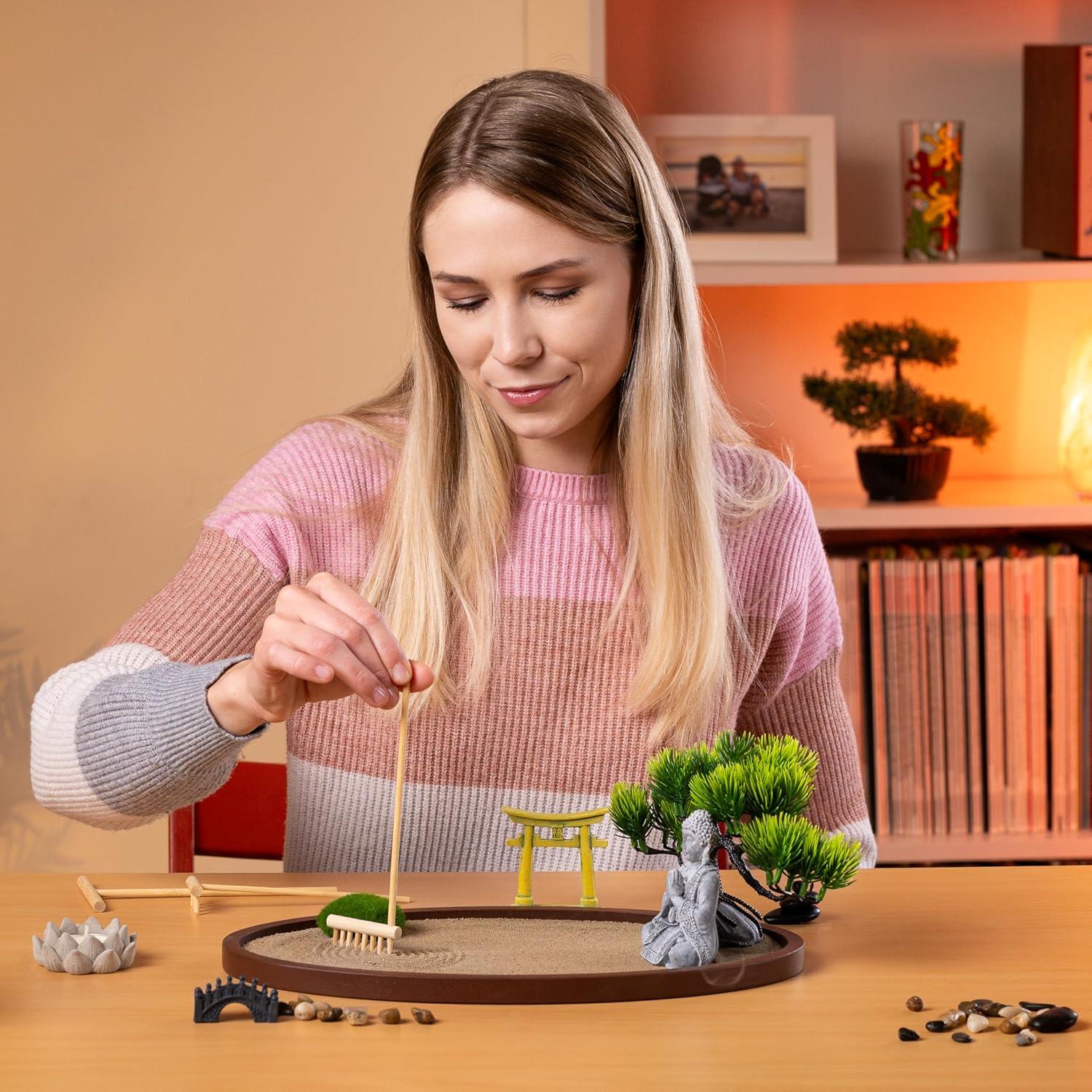 Jardín Zen de Escritorio Roanle 34x20cm con Buda y Bonsái