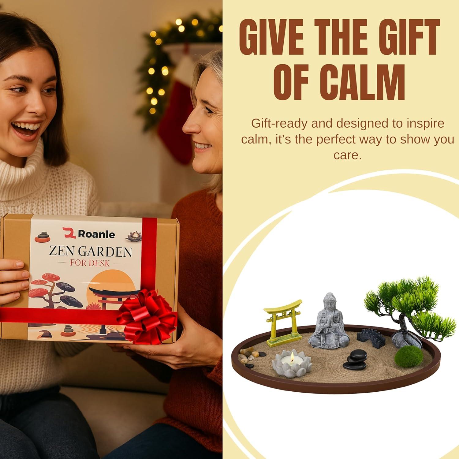 Jardín Zen de Escritorio Roanle 34x20cm con Buda y Bonsái