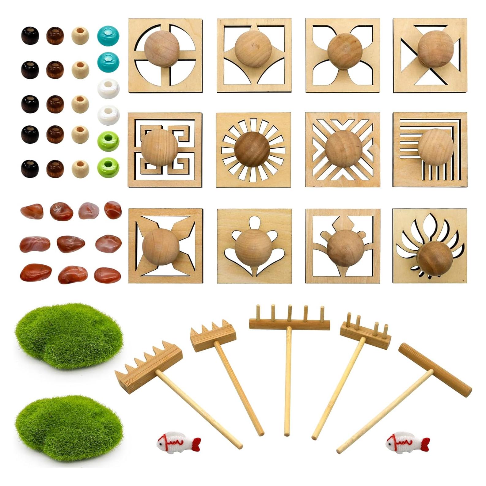 Mini Japanese Zen Garden Rake - Desktop Zen Garden Accessories Kit Set Stamp for Desk Sand Garden Decor for Home Office Meditation Relaxation Gifts