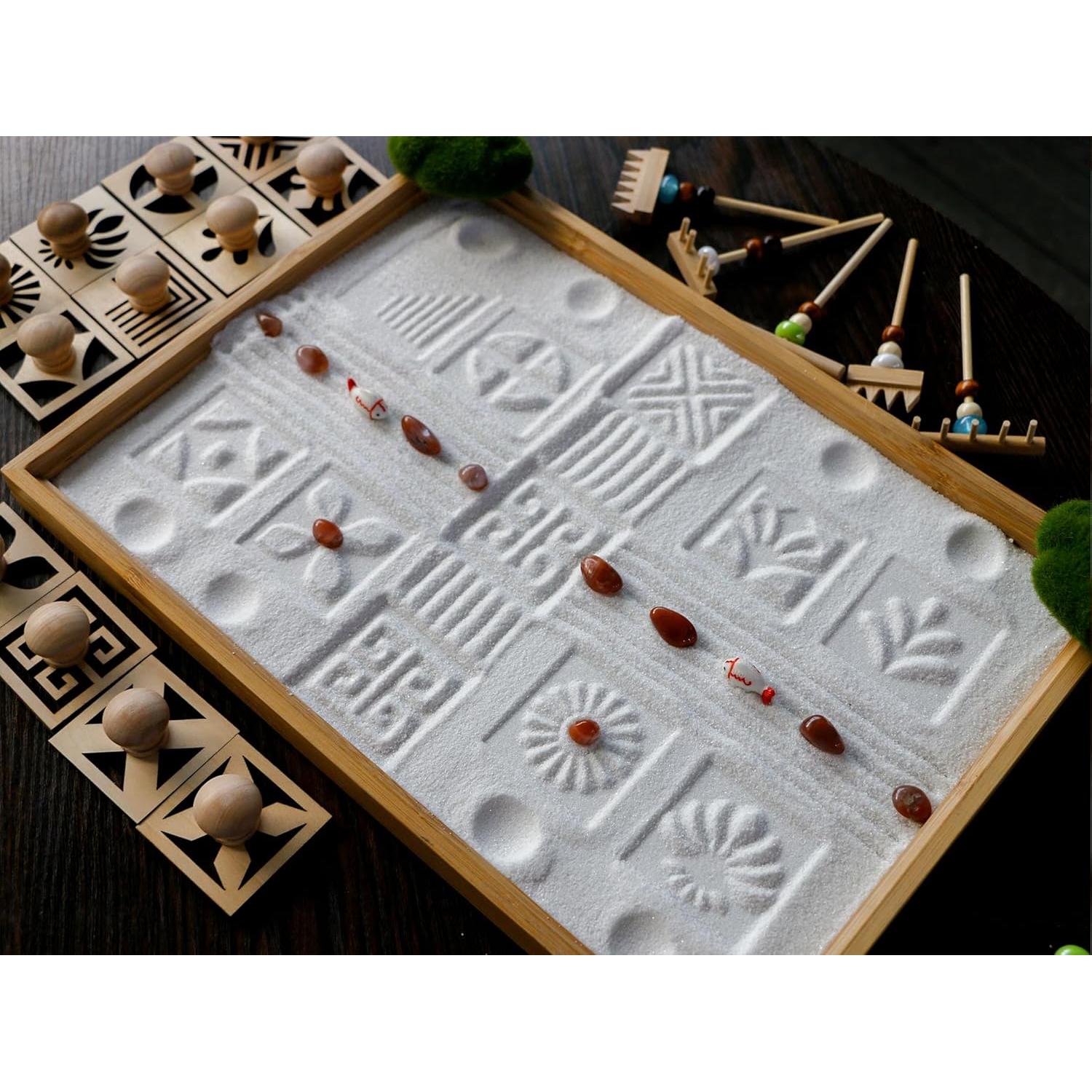 Mini Japanese Zen Garden Rake - Desktop Zen Garden Accessories Kit Set Stamp for Desk Sand Garden Decor for Home Office Meditation Relaxation Gifts