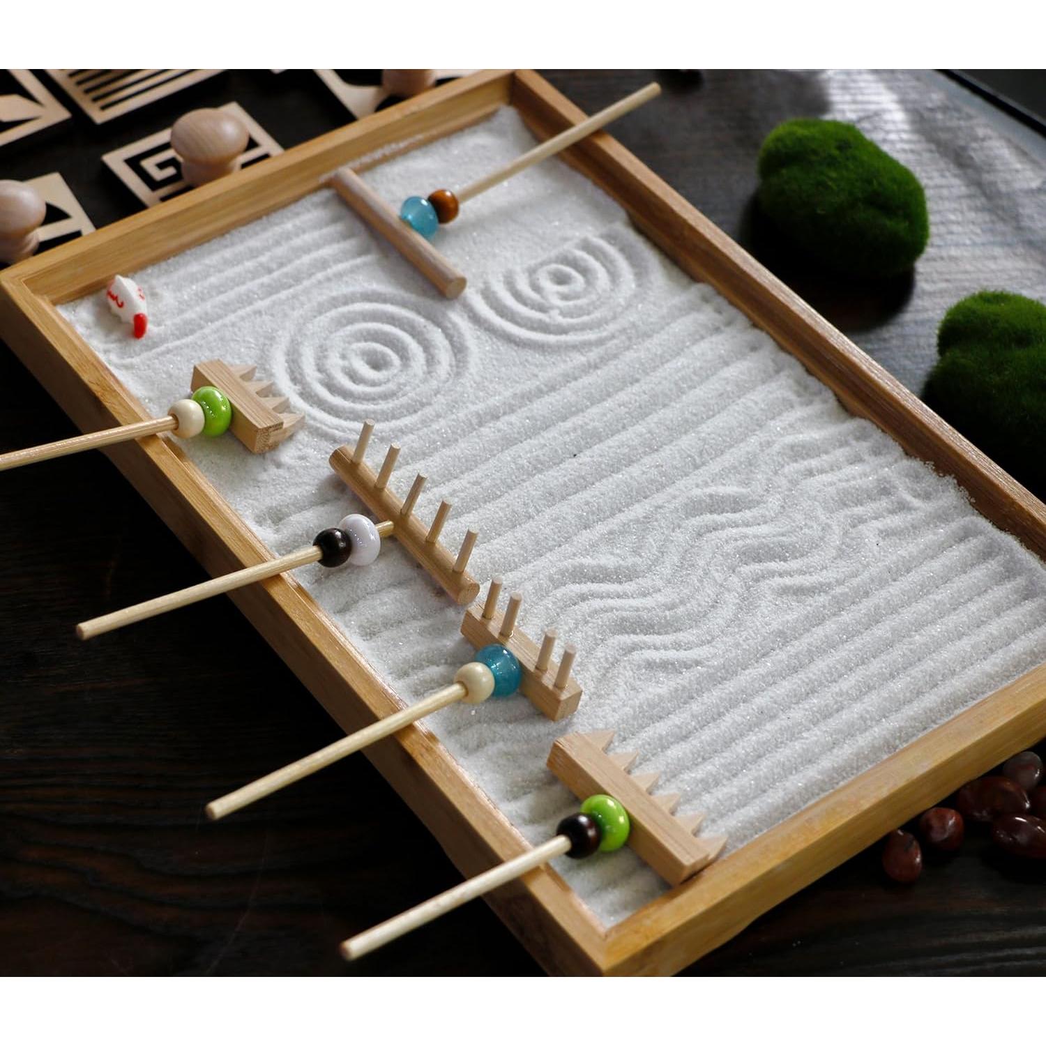 Mini Japanese Zen Garden Rake - Desktop Zen Garden Accessories Kit Set Stamp for Desk Sand Garden Decor for Home Office Meditation Relaxation Gifts