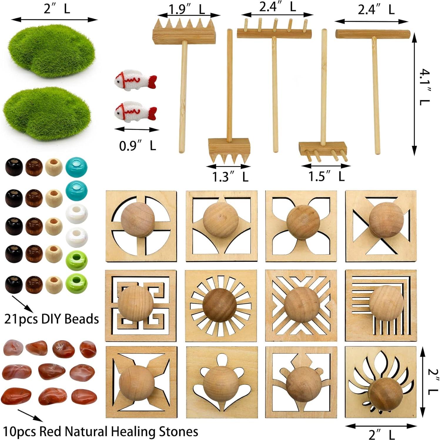 Mini Japanese Zen Garden Rake - Desktop Zen Garden Accessories Kit Set Stamp for Desk Sand Garden Decor for Home Office Meditation Relaxation Gifts