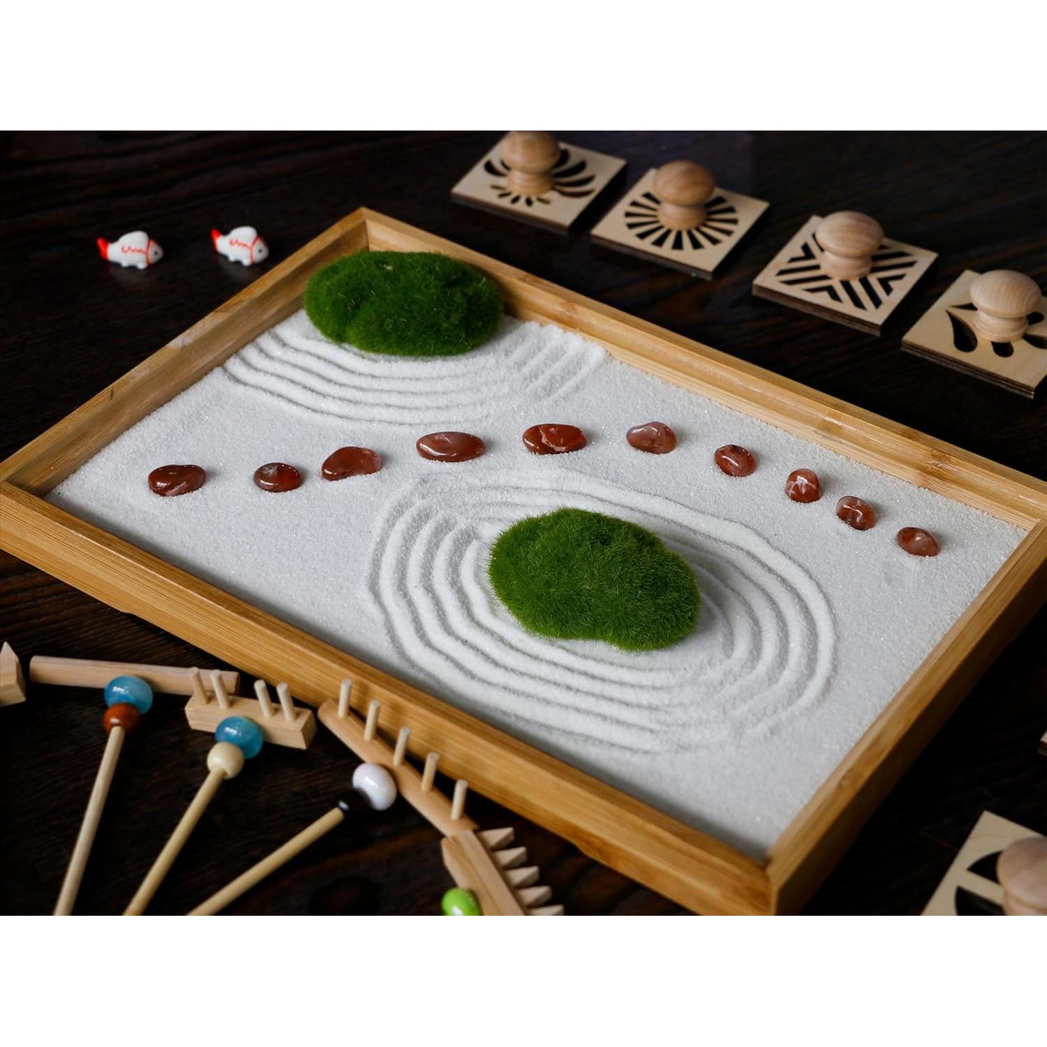 Mini Japanese Zen Garden Rake - Desktop Zen Garden Accessories Kit Set Stamp for Desk Sand Garden Decor for Home Office Meditation Relaxation Gifts