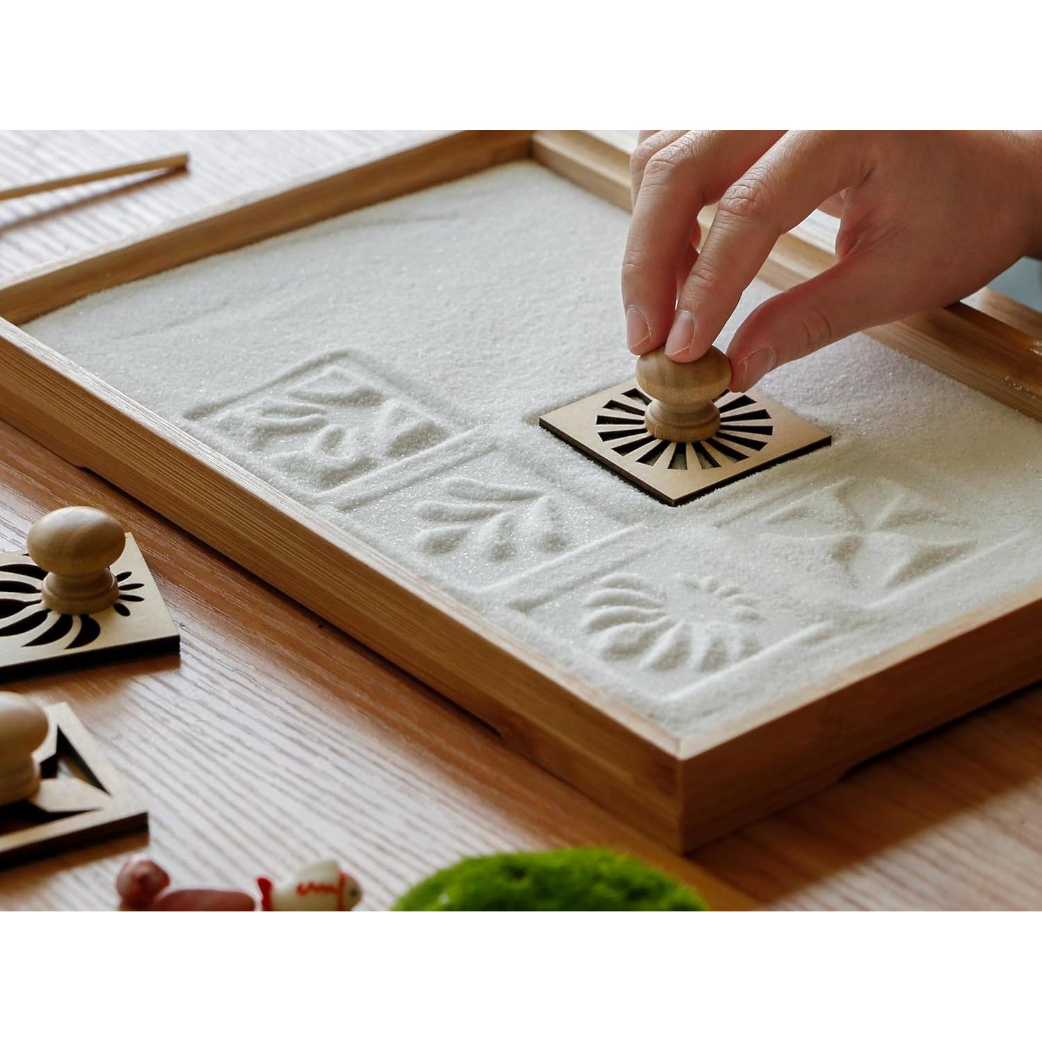 Mini Japanese Zen Garden Rake - Desktop Zen Garden Accessories Kit Set Stamp for Desk Sand Garden Decor for Home Office Meditation Relaxation Gifts