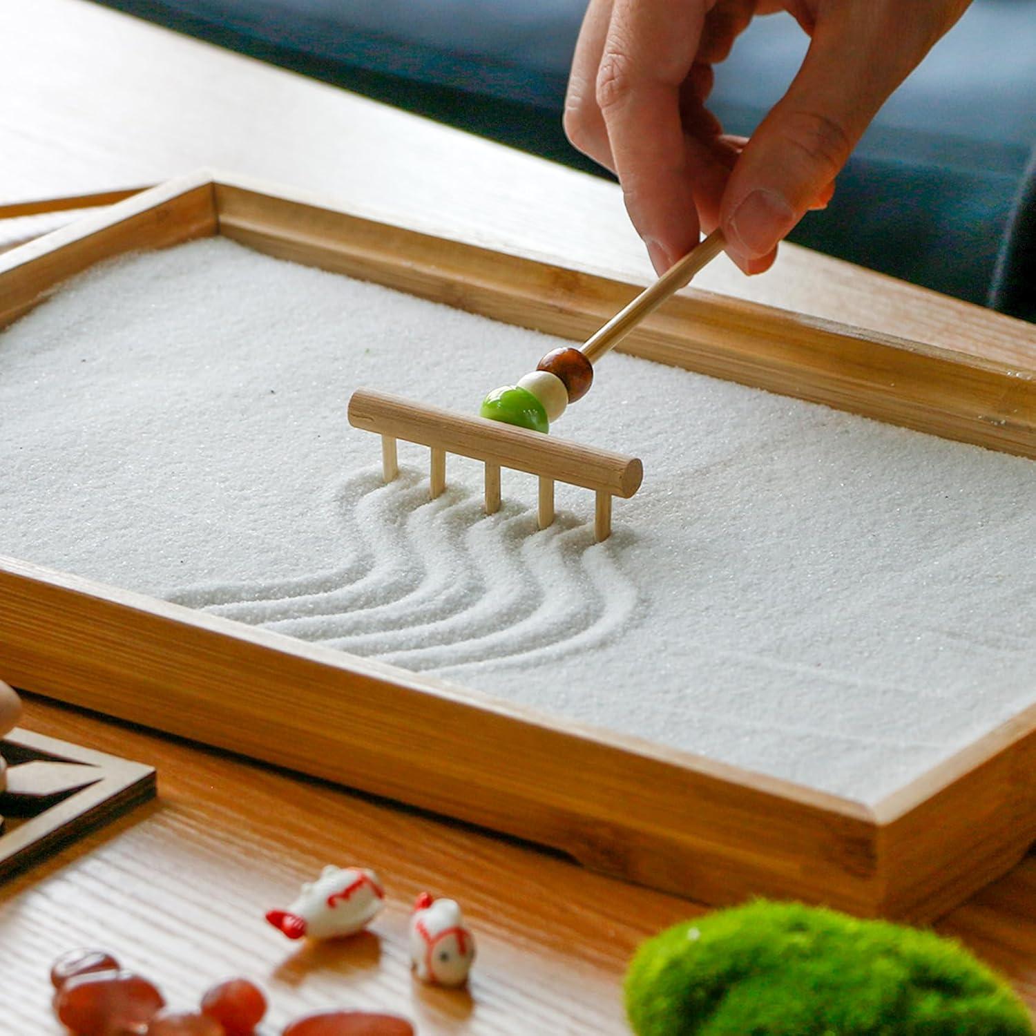 Mini Japanese Zen Garden Rake - Desktop Zen Garden Accessories Kit Set Stamp for Desk Sand Garden Decor for Home Office Meditation Relaxation Gifts