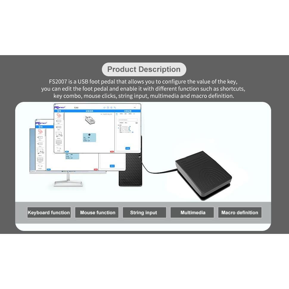 Pedal USB Programable PC FS2007U1 - Teclado Ergonómico