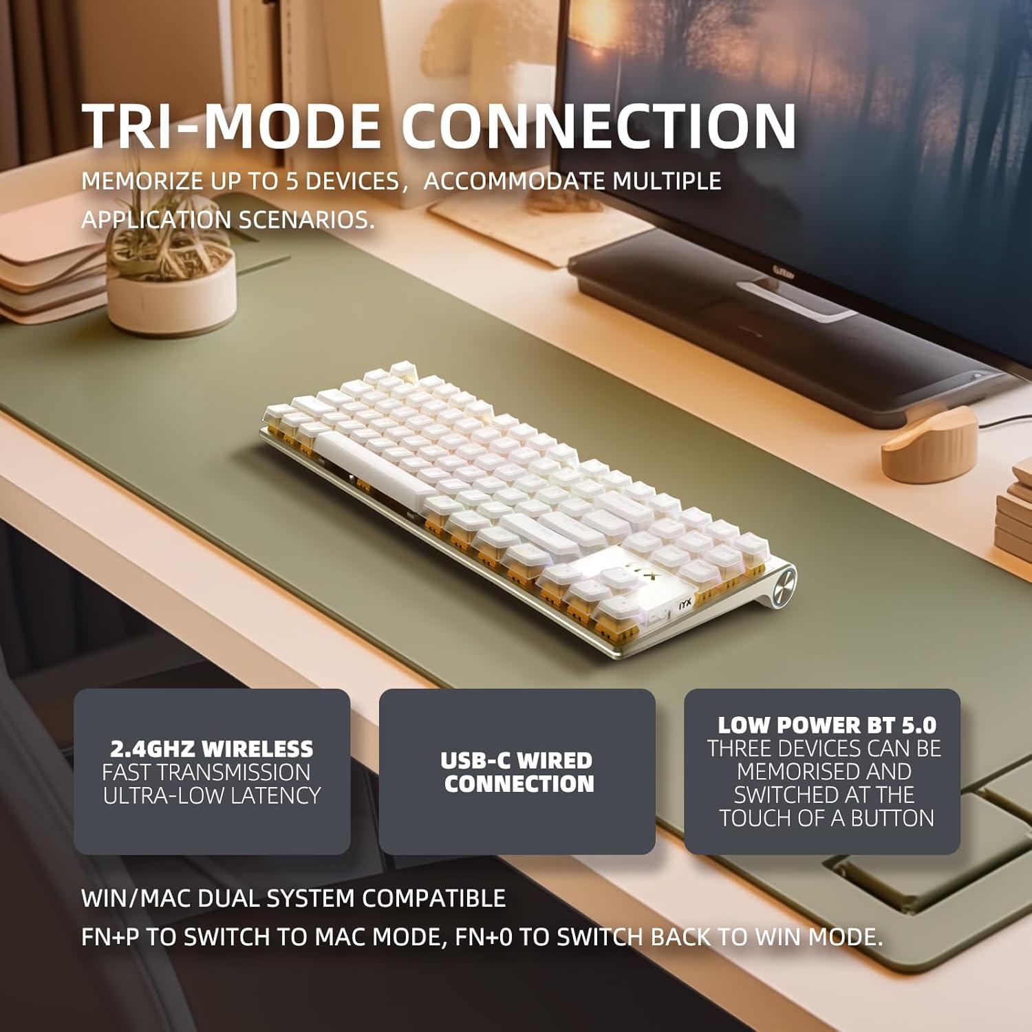 Teclado Mecánico IROK MT87 RGB Inalámbrico 80% TKL Blanco