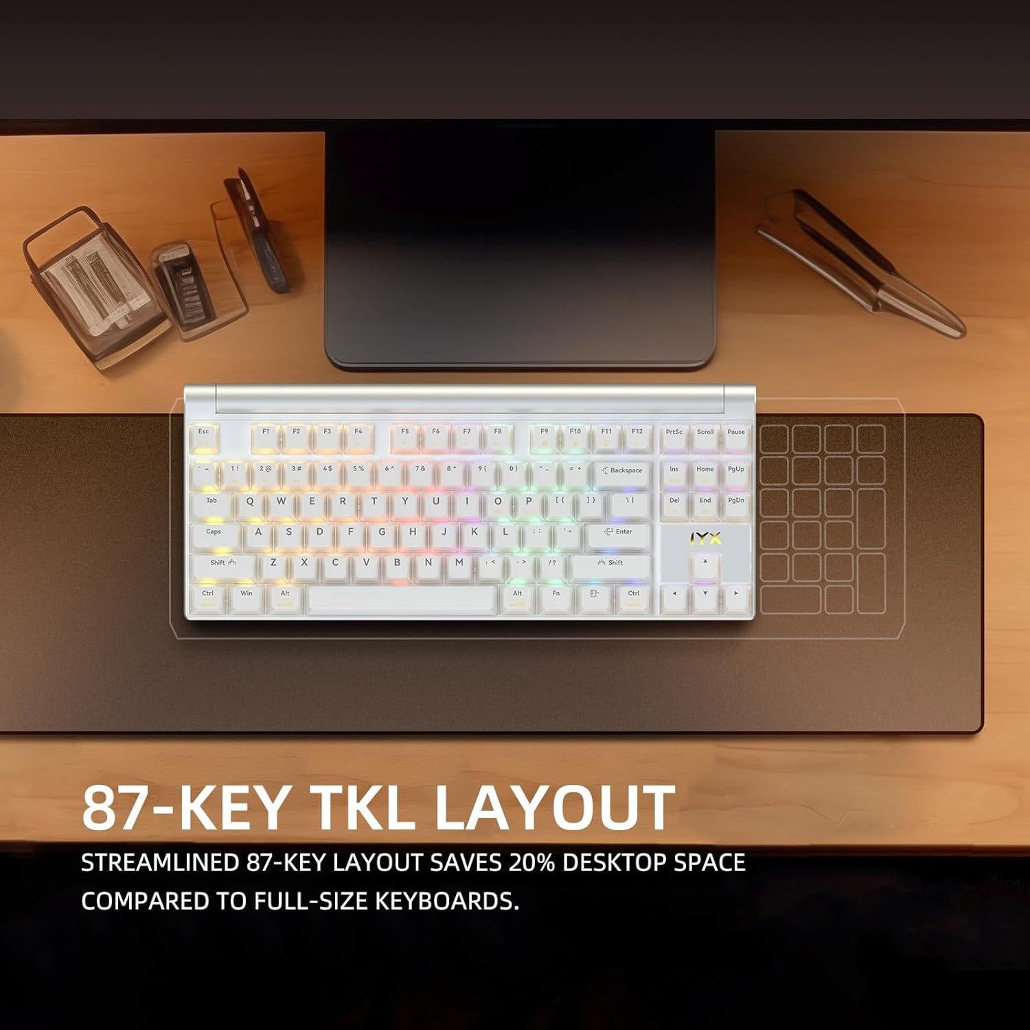 Teclado Mecánico IROK MT87 RGB Inalámbrico 80% TKL Blanco