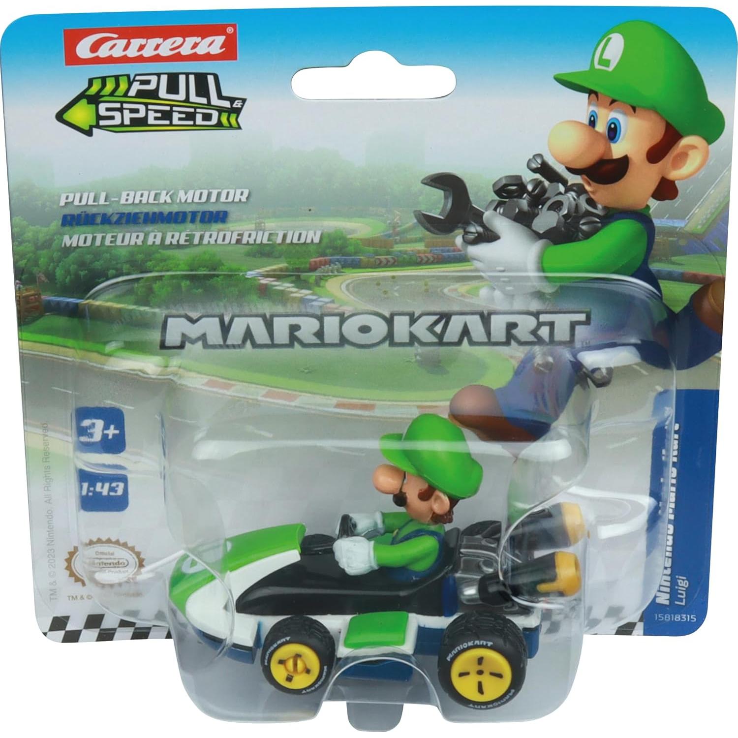 Coche de Juguete Carrera Pull & Speed Mario Kart Luigi 1:43