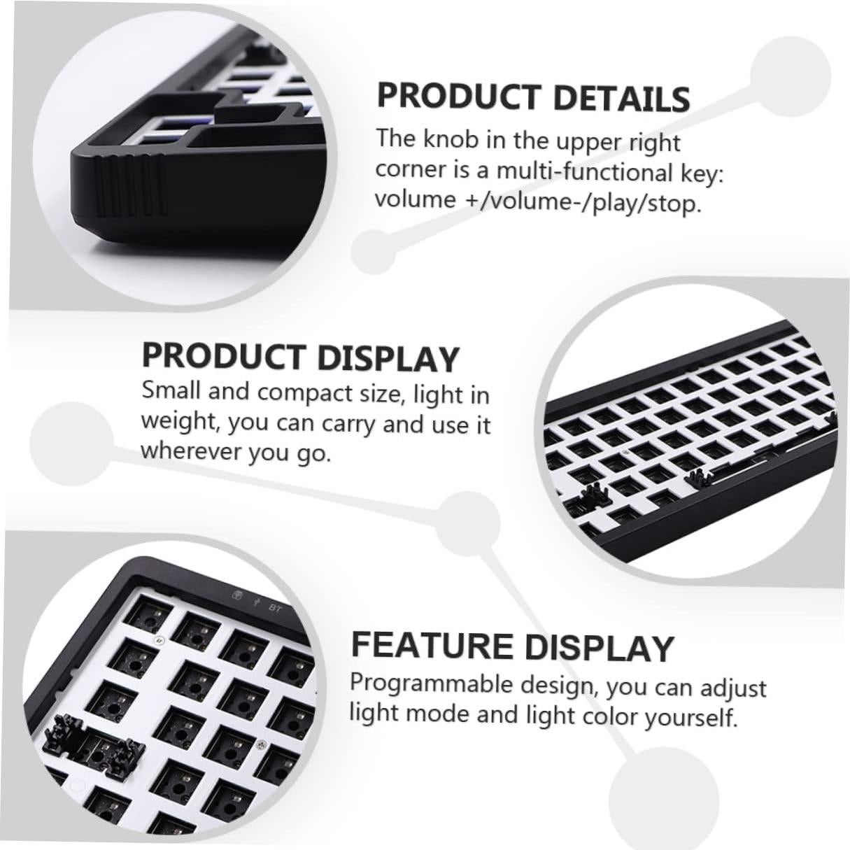 Hemoton Mechanical Keyboard Case Plate DIY Hot-swappable RGB Mechanical Keyboard Wired Gaming Ergonomic