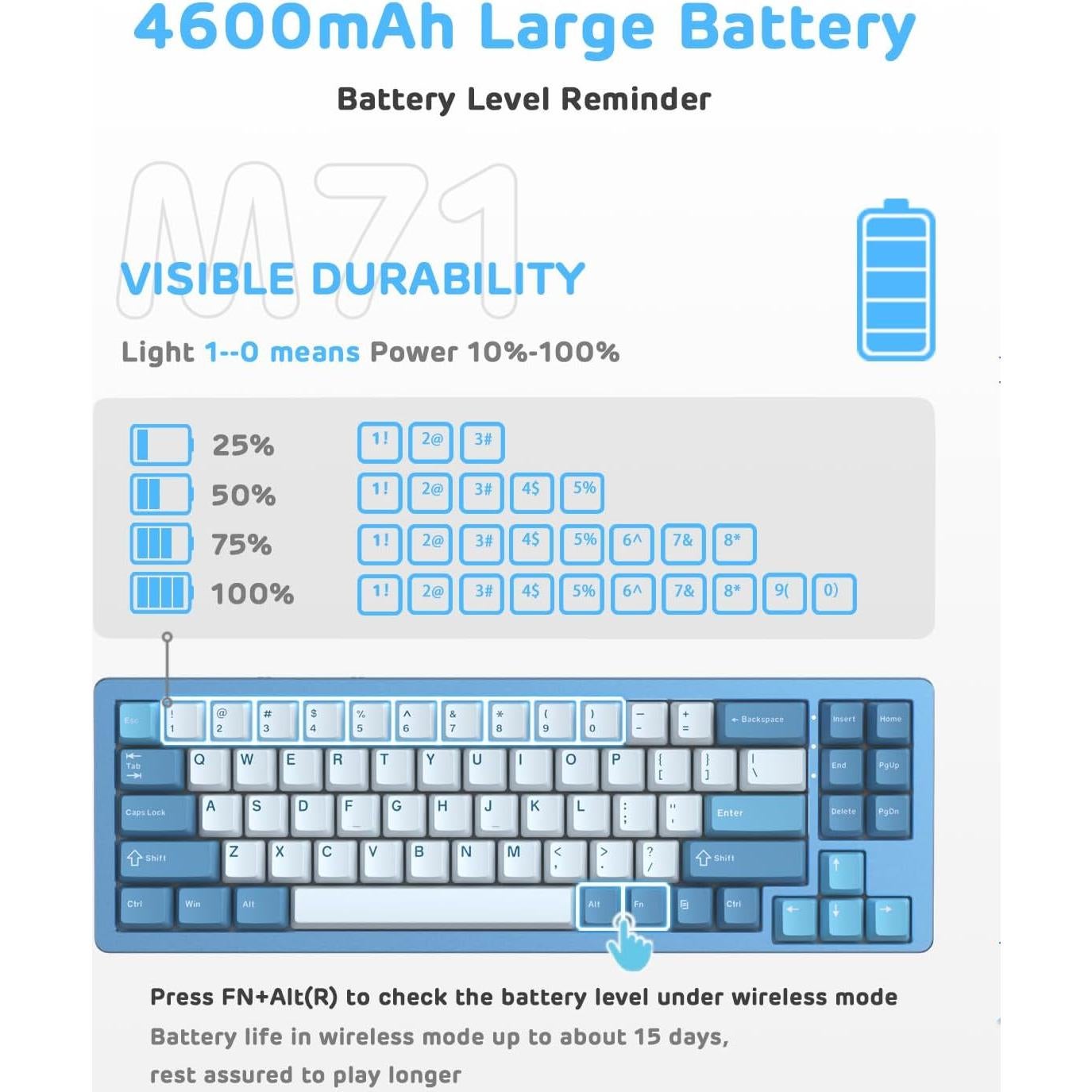 Teclado Mecánico Inalámbrico M71 MAGIC-REFINER 71 Teclas RGB