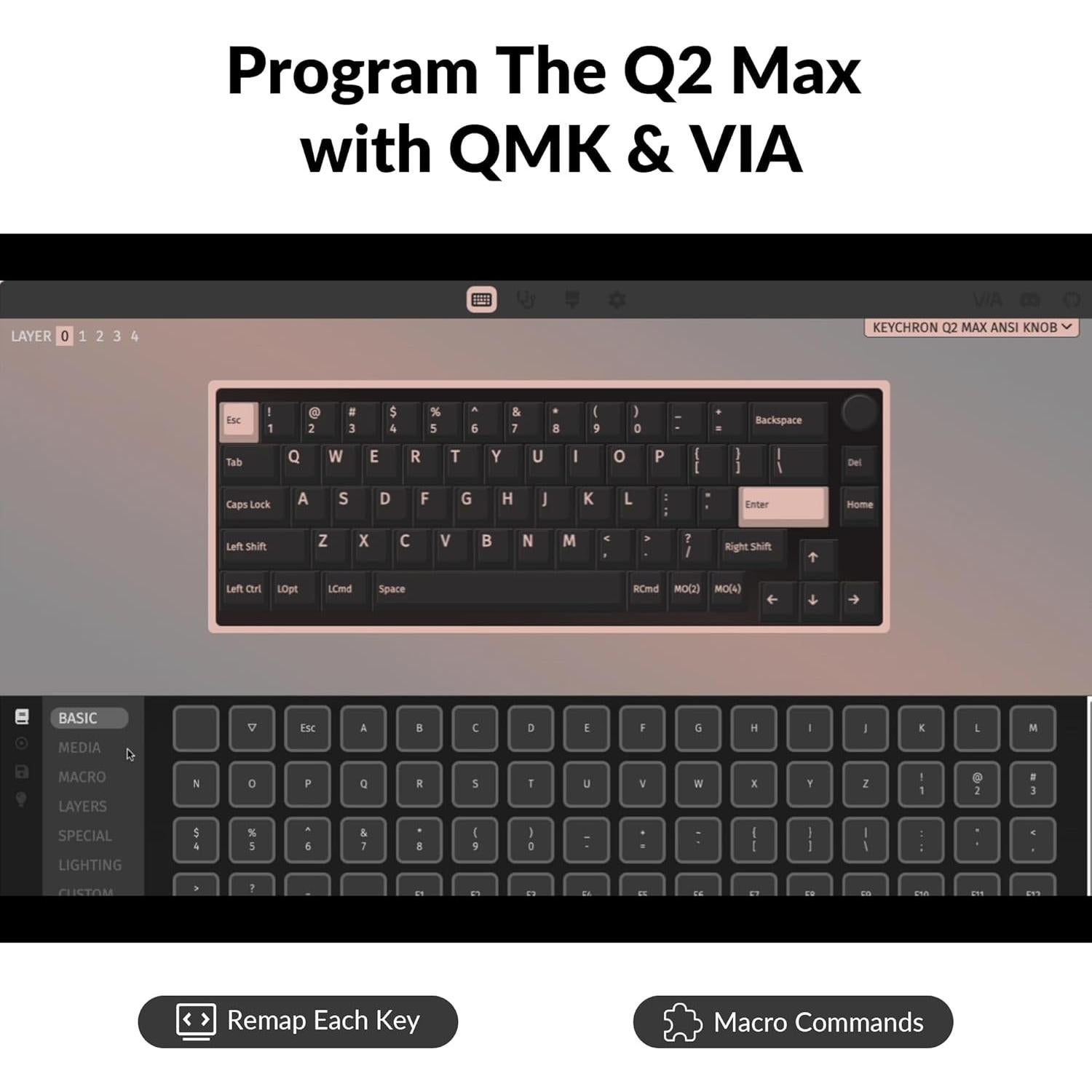 Teclado Mecánico Inalámbrico Keychron Q2 Max RGB 65% Gateron Rojo
