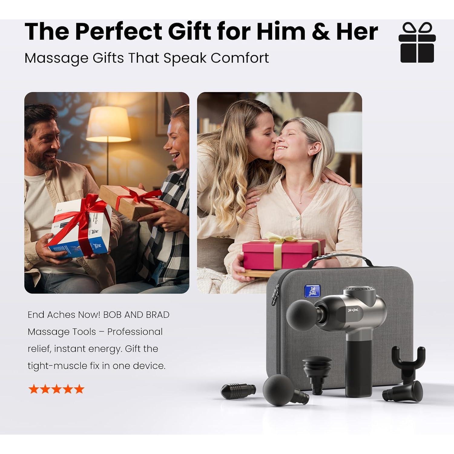 BOB AND BRAD C2 Massage Gun, Deep Tissue Percussion Massager Gun, Muscle Massager with 5 Speeds and 5 Heads, Electric Back Massagers for Professional Athletes Home Gym