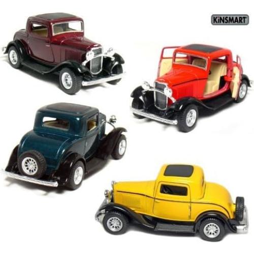 Modelo Ford 3-Window Coupe 1932 KiNSMART 1:34 Metal Verde Rojo