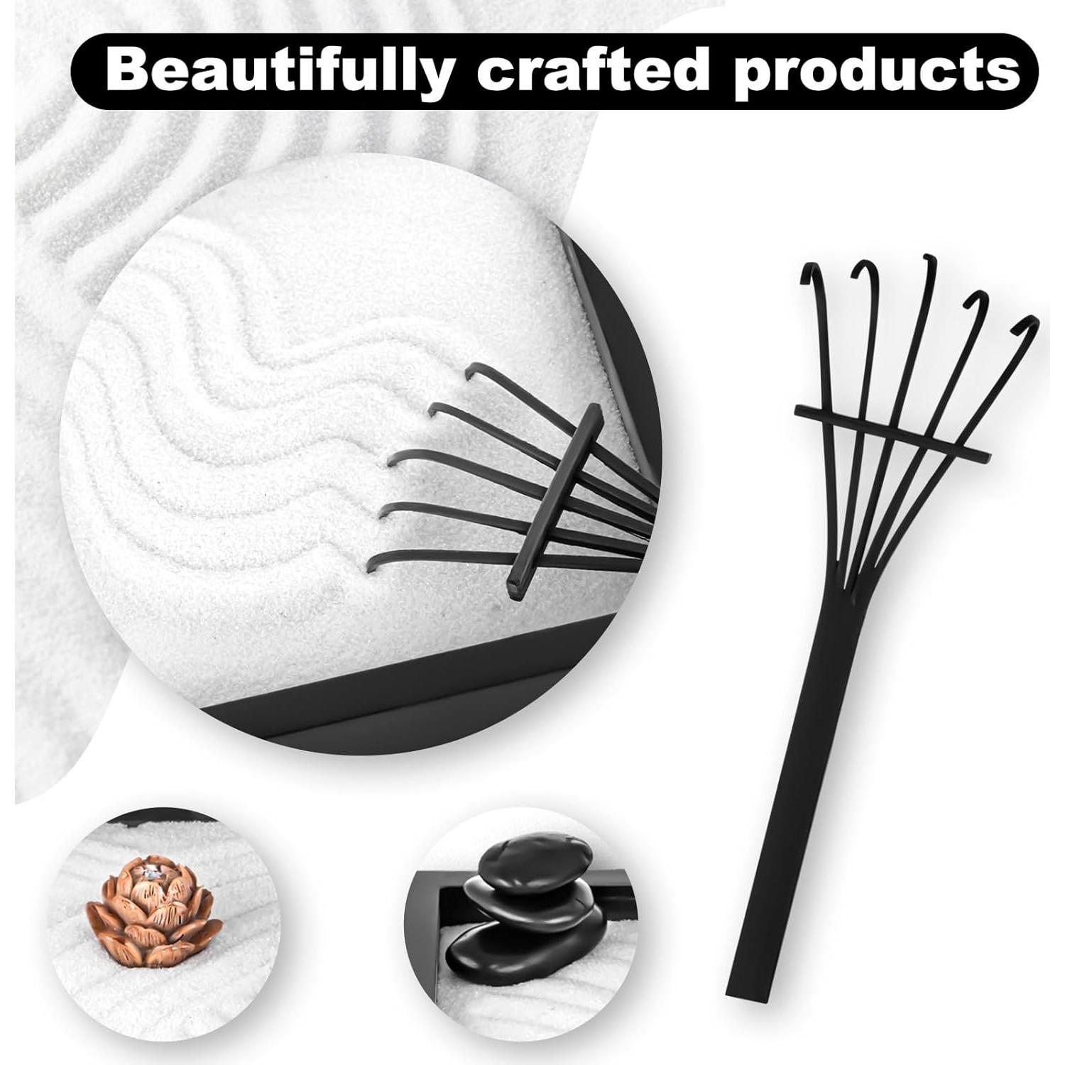 Mini Zen Garden Kit for Desk 6x6 inch with Wooden Lotus Flower, 3 Zen Stones, Pebbles, Home Office Desk Decorations (Wooden Lotus Flower)