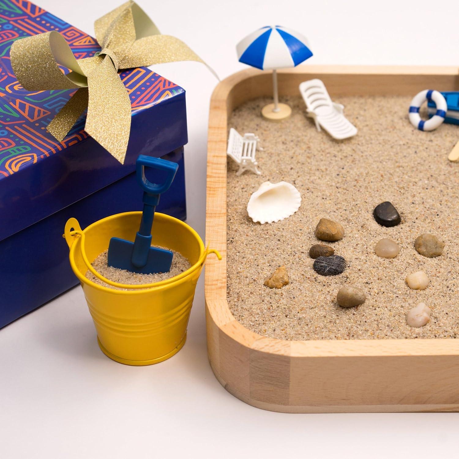 Mini Zen Garden - Beach Sandbox for Desk - Sand Tray Therapy Kit - Miniature Zen Garden Gift Set with Natural Sand, Rakes, Rocks and Accessories
