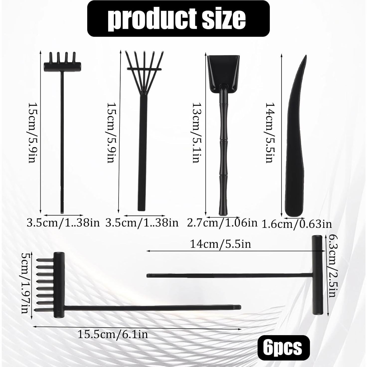 6Pcs Mini Zen Garden Kit - Desktop Sandbox With Black Rake Tools, Meditation Sand, Rock Push Drawing Pen Toy, and Accessories