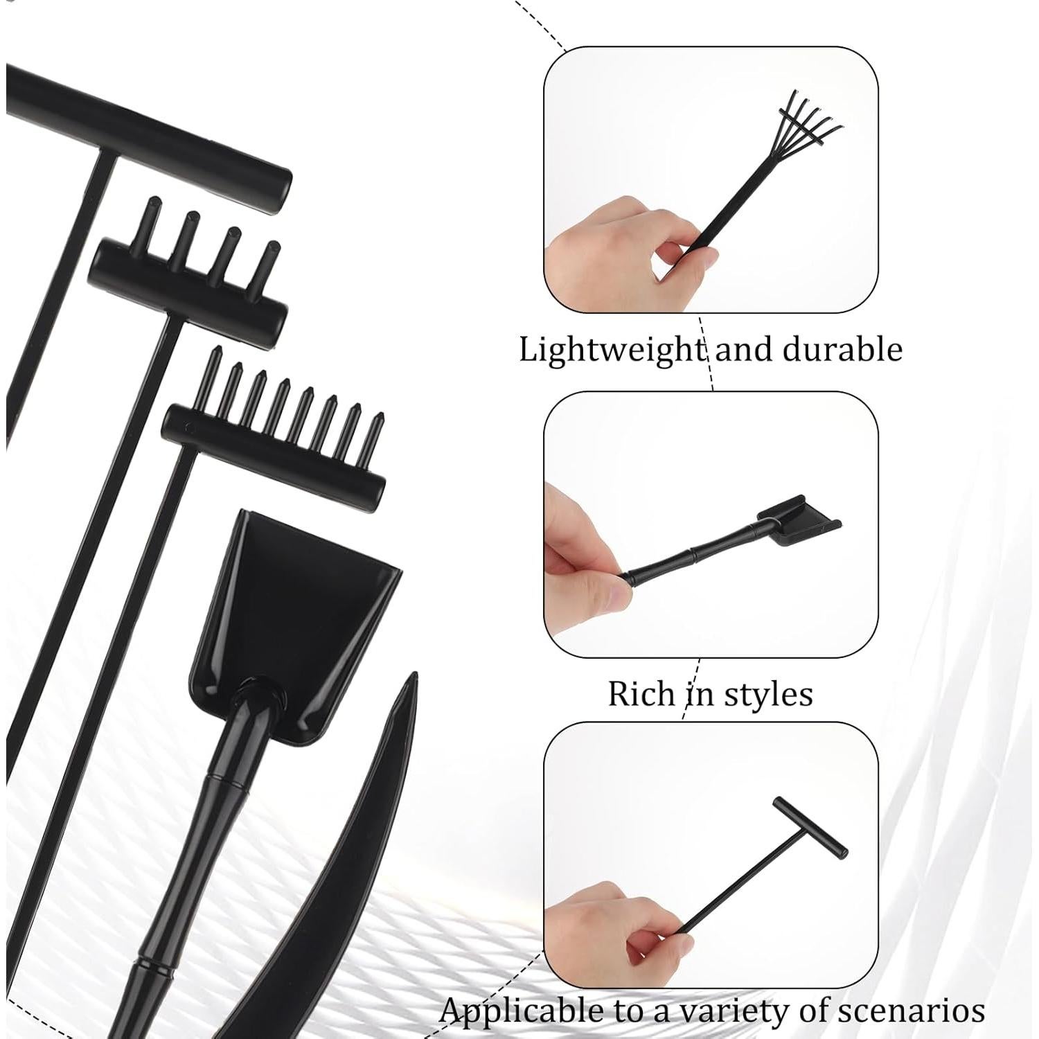 6Pcs Mini Zen Garden Kit - Desktop Sandbox With Black Rake Tools, Meditation Sand, Rock Push Drawing Pen Toy, and Accessories