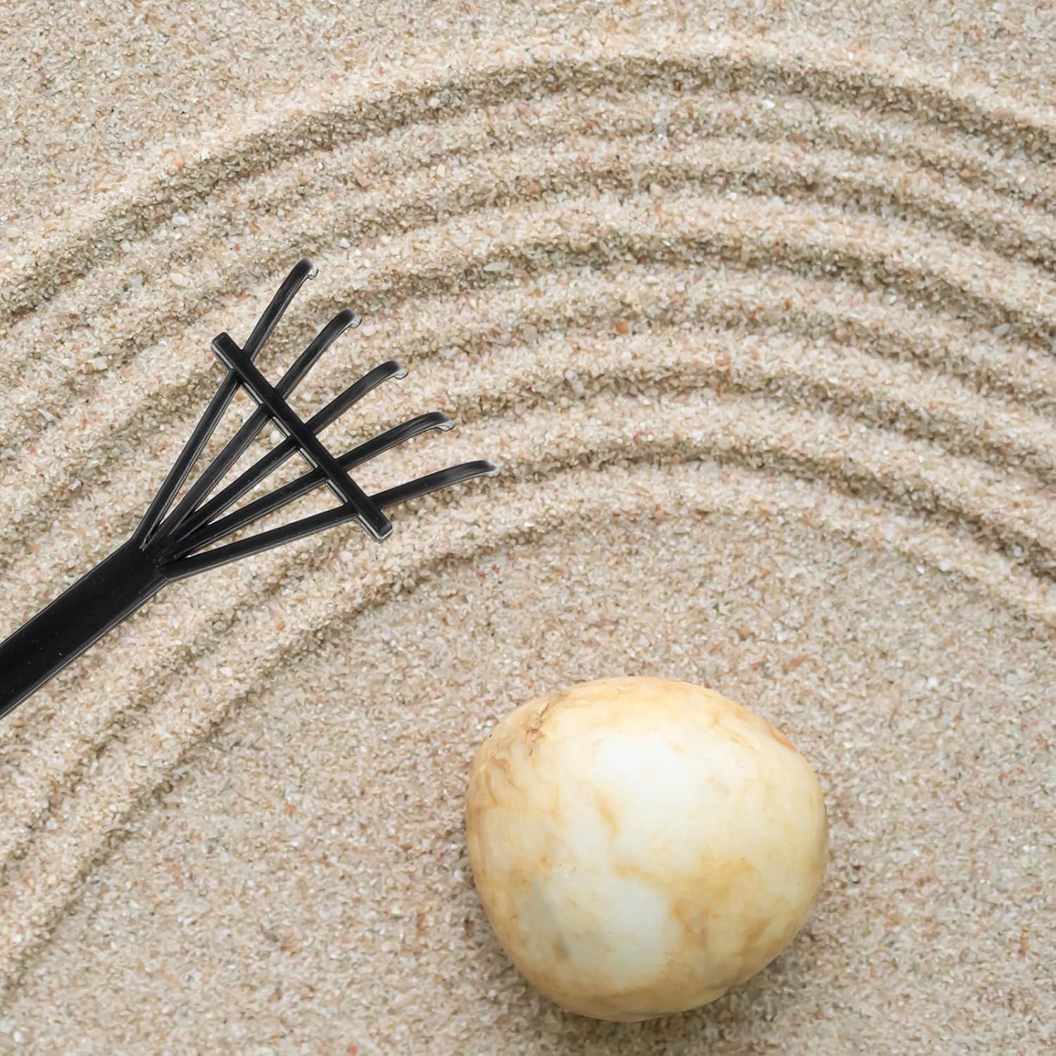 6Pcs Mini Zen Garden Kit - Desktop Sandbox With Black Rake Tools, Meditation Sand, Rock Push Drawing Pen Toy, and Accessories