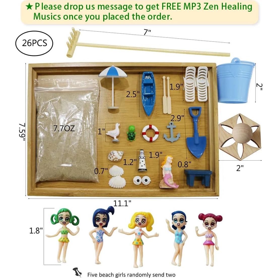 Jardín Zen de Playa Miniatura JJJ Arts - Kit de Relajación 29 Piezas