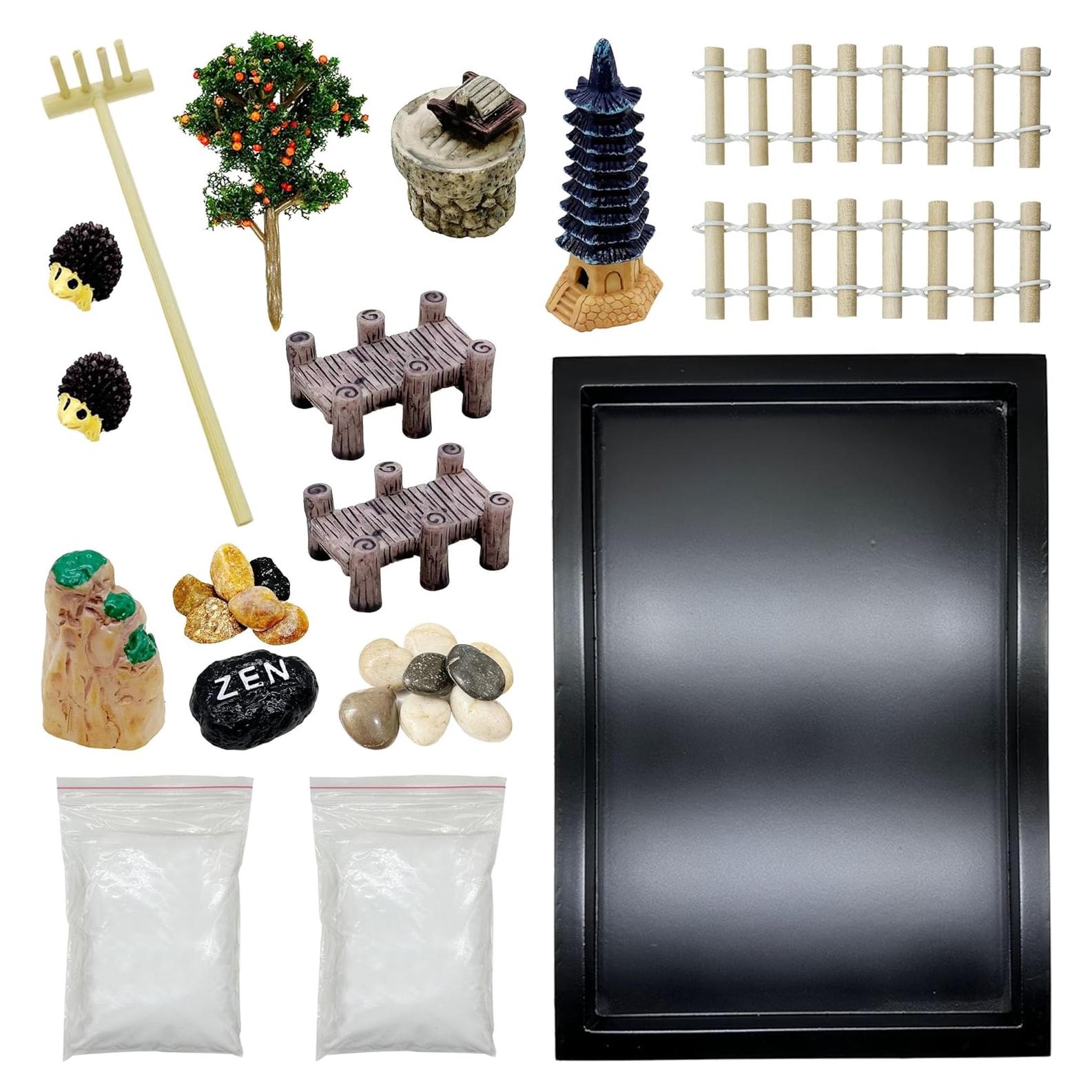 Kit Jardín Zen Mini Cayway - Decoración de Mesa con Arena Blanca