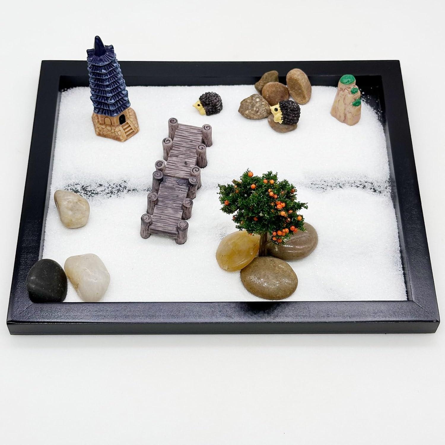 Kit Jardín Zen Mini Cayway - Decoración de Mesa con Arena Blanca