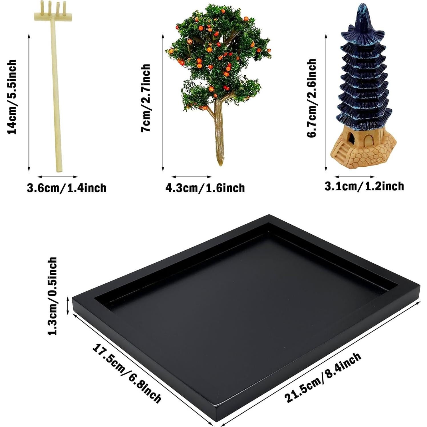 Kit Jardín Zen Mini Cayway - Decoración de Mesa con Arena Blanca