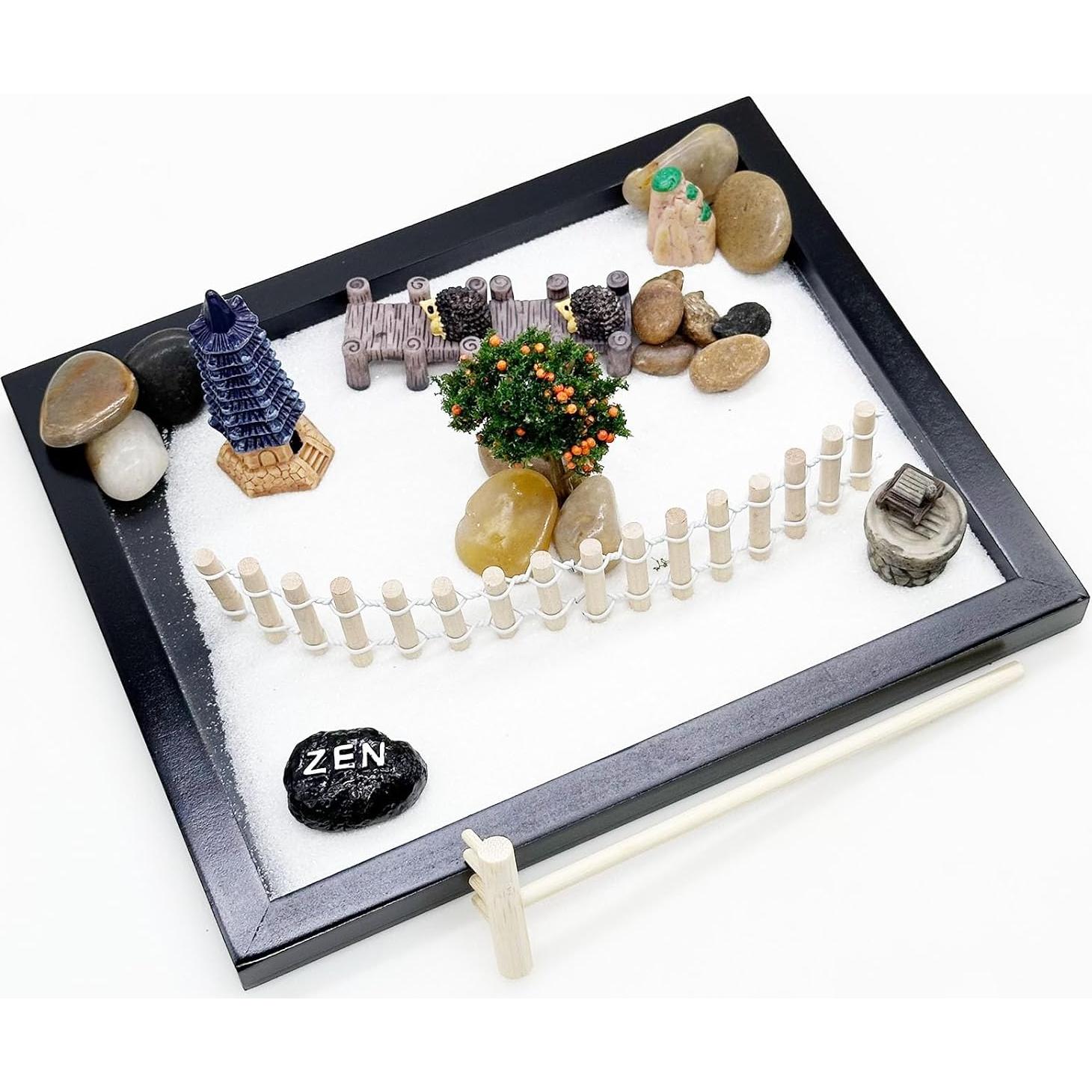 Kit Jardín Zen Mini Cayway - Decoración de Mesa con Arena Blanca