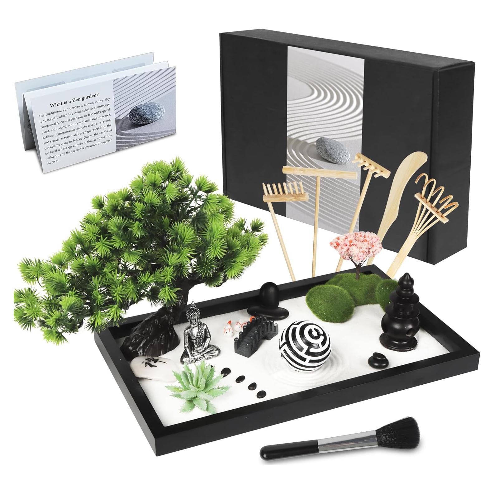 Kit de Jardín Zen de Escritorio DiDiBirDi - 32x20 cm con Arena y 19 Accesorios