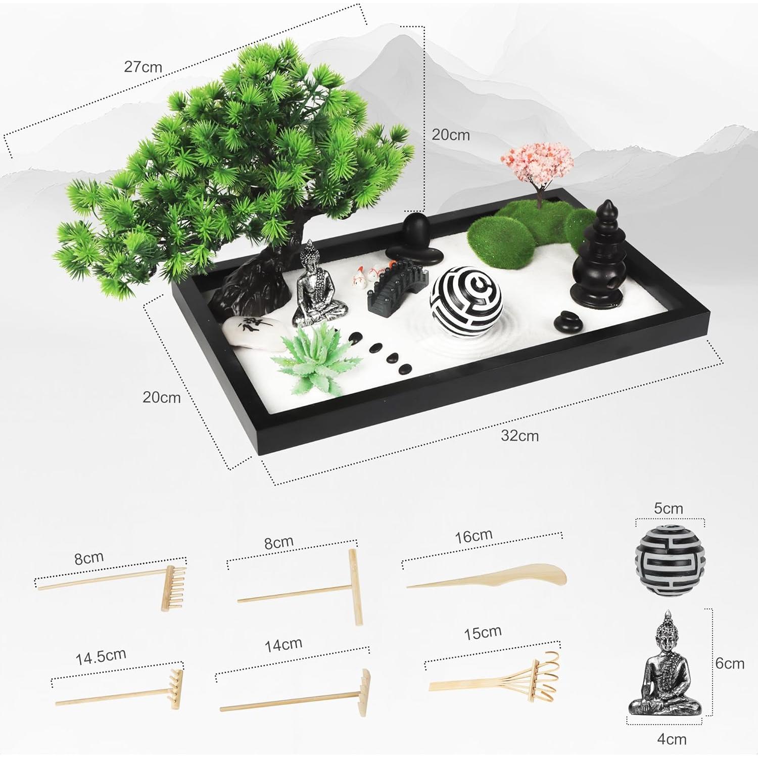 Kit de Jardín Zen de Escritorio DiDiBirDi - 32x20 cm con Arena y 19 Accesorios