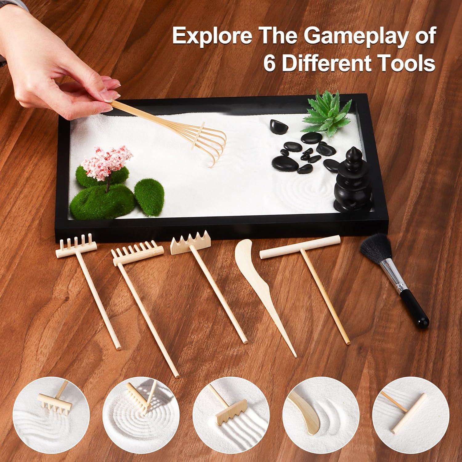 Kit de Jardín Zen de Escritorio DiDiBirDi - 32x20 cm con Arena y 19 Accesorios