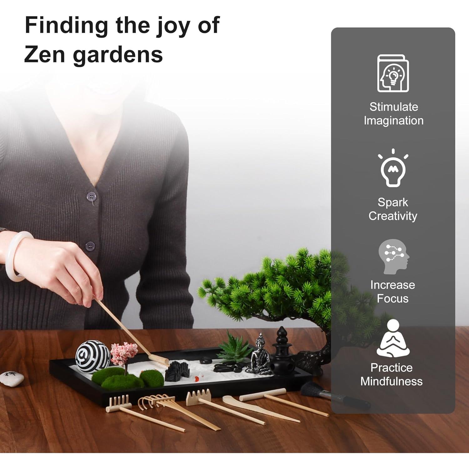 Kit de Jardín Zen de Escritorio DiDiBirDi - 32x20 cm con Arena y 19 Accesorios