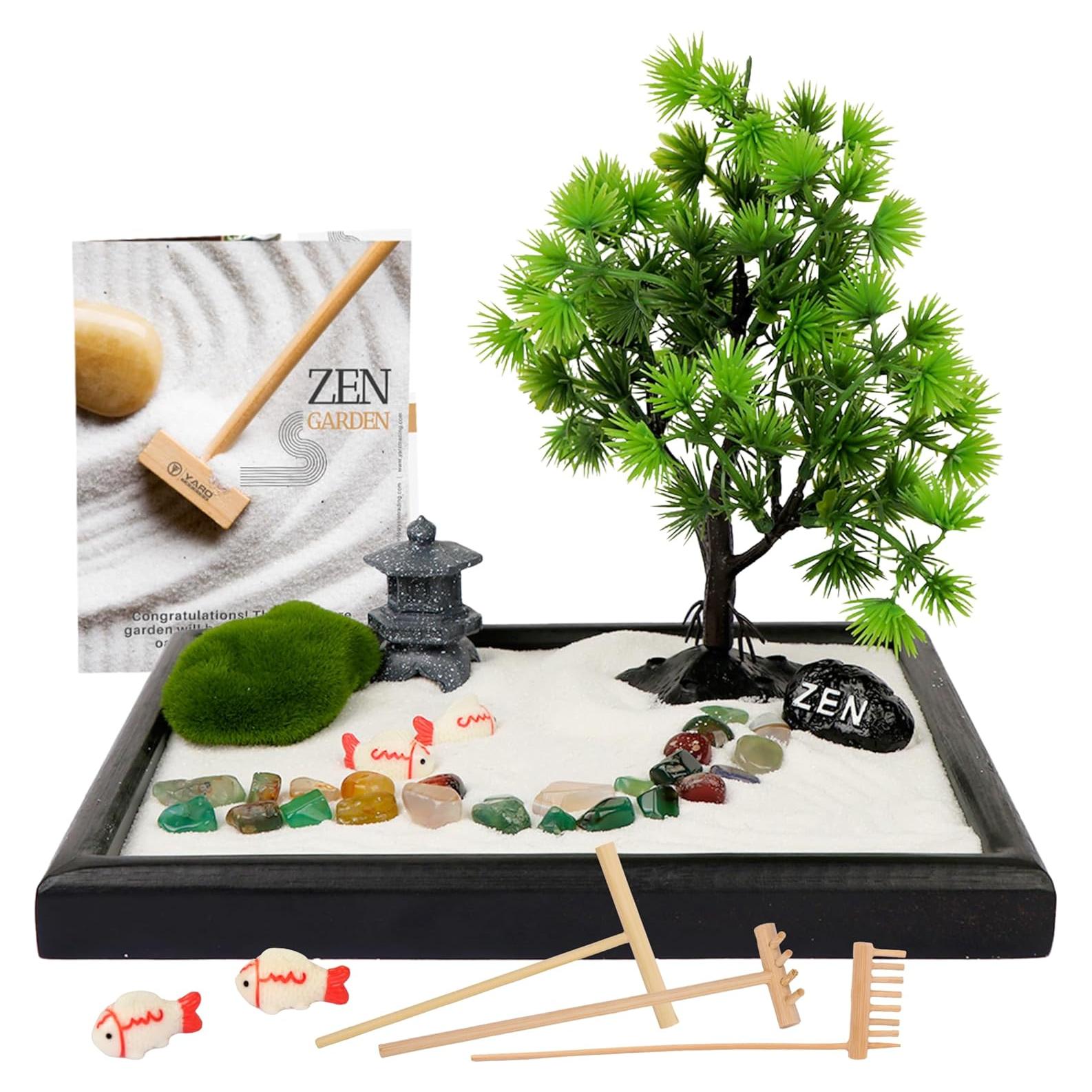 Jardín Zen Mini Yaro para Escritorio 12 Artículos - Arena Blanca