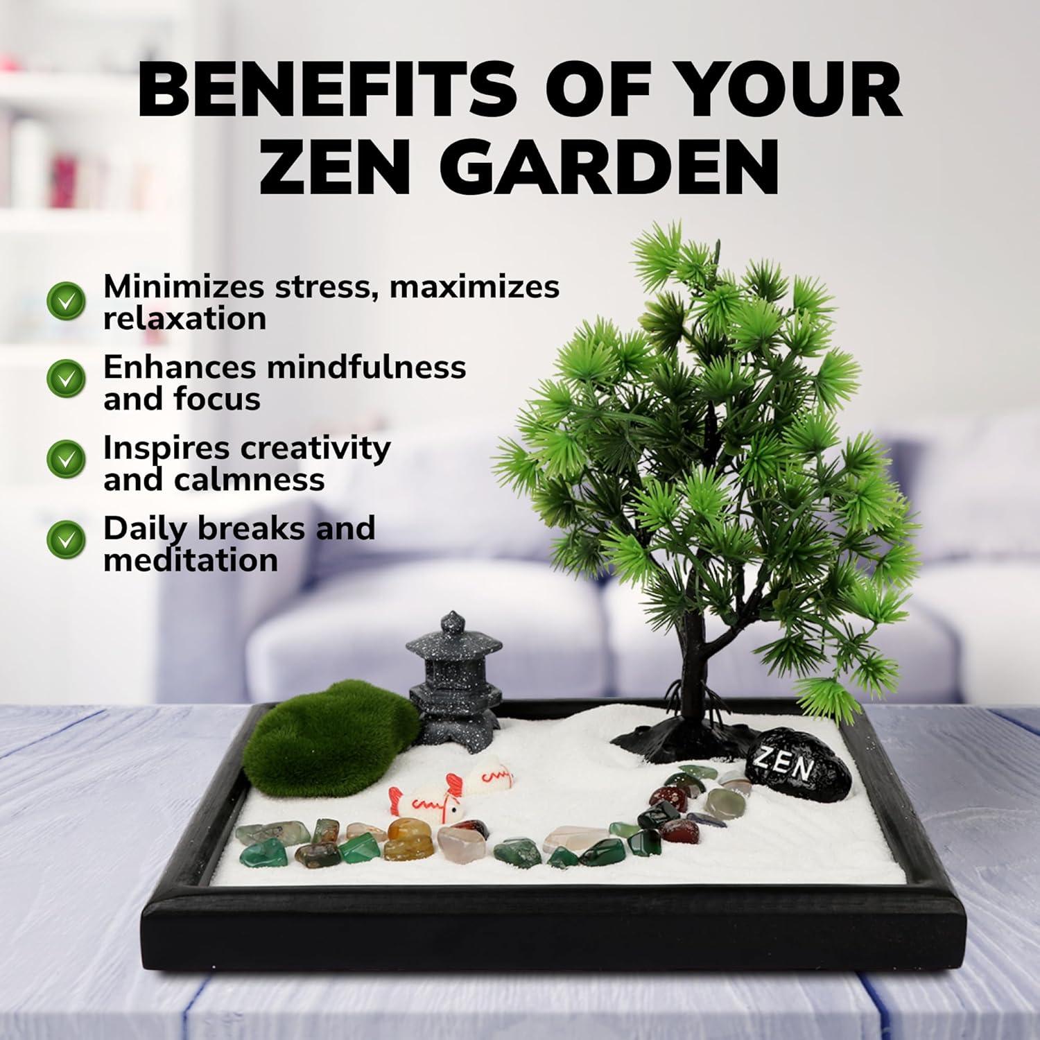 Jardín Zen Mini Yaro para Escritorio 12 Artículos - Arena Blanca