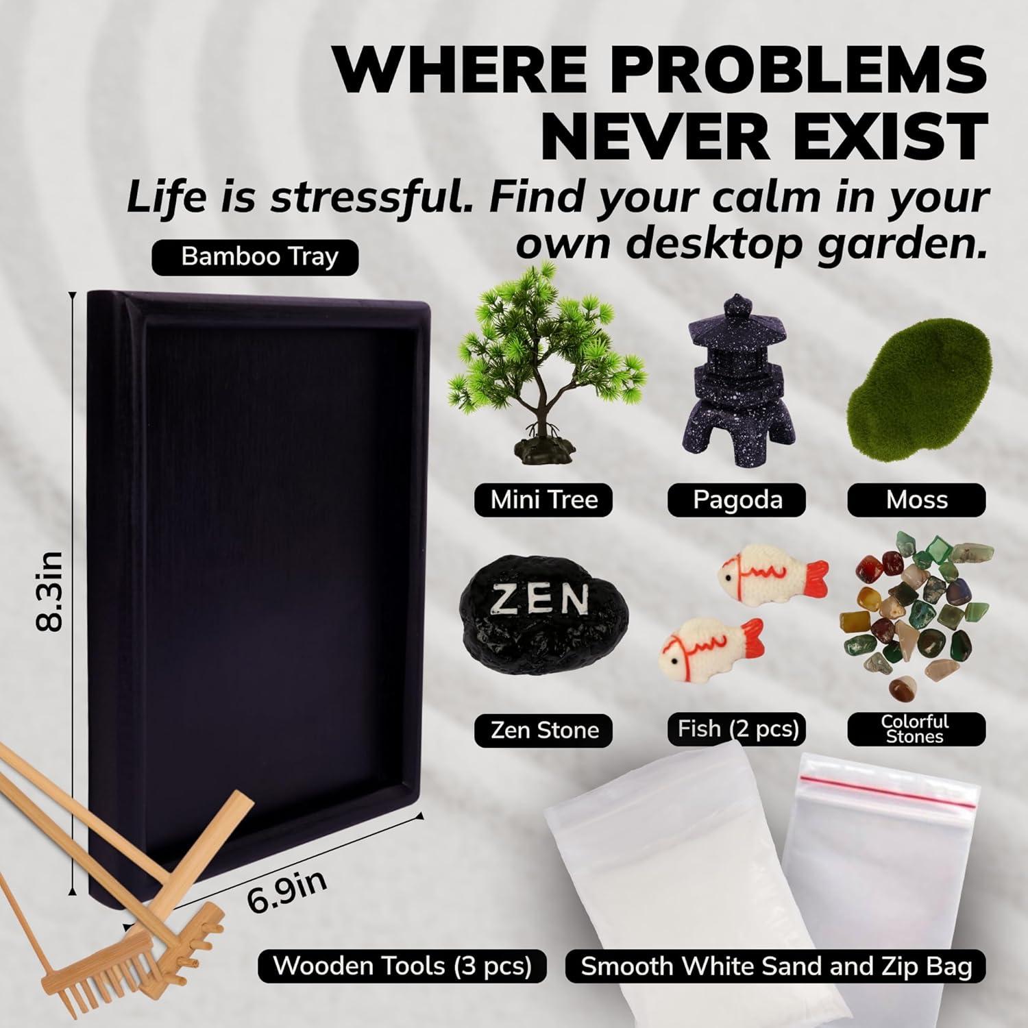 Jardín Zen Mini Yaro para Escritorio 12 Artículos - Arena Blanca