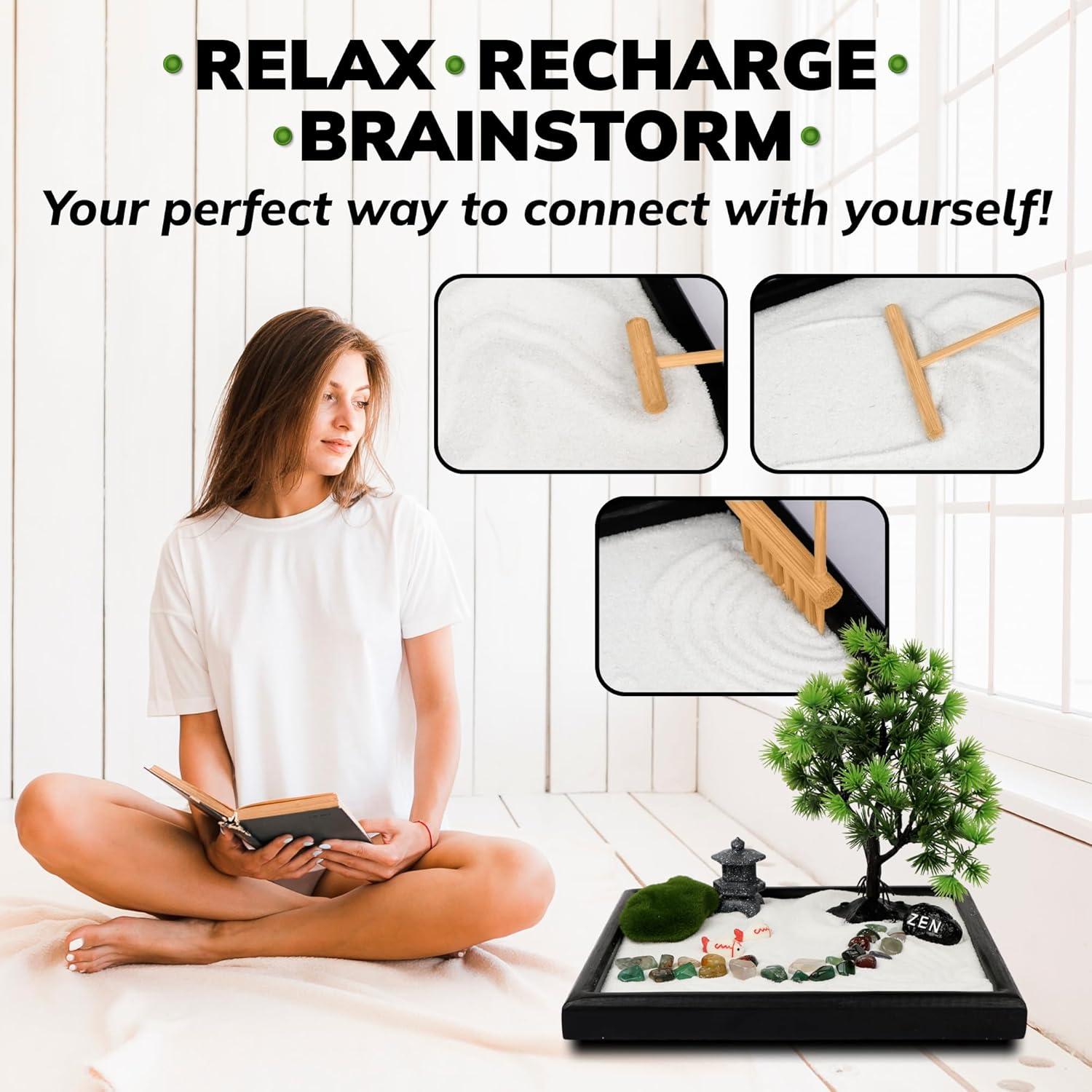 Jardín Zen Mini Yaro para Escritorio 12 Artículos - Arena Blanca