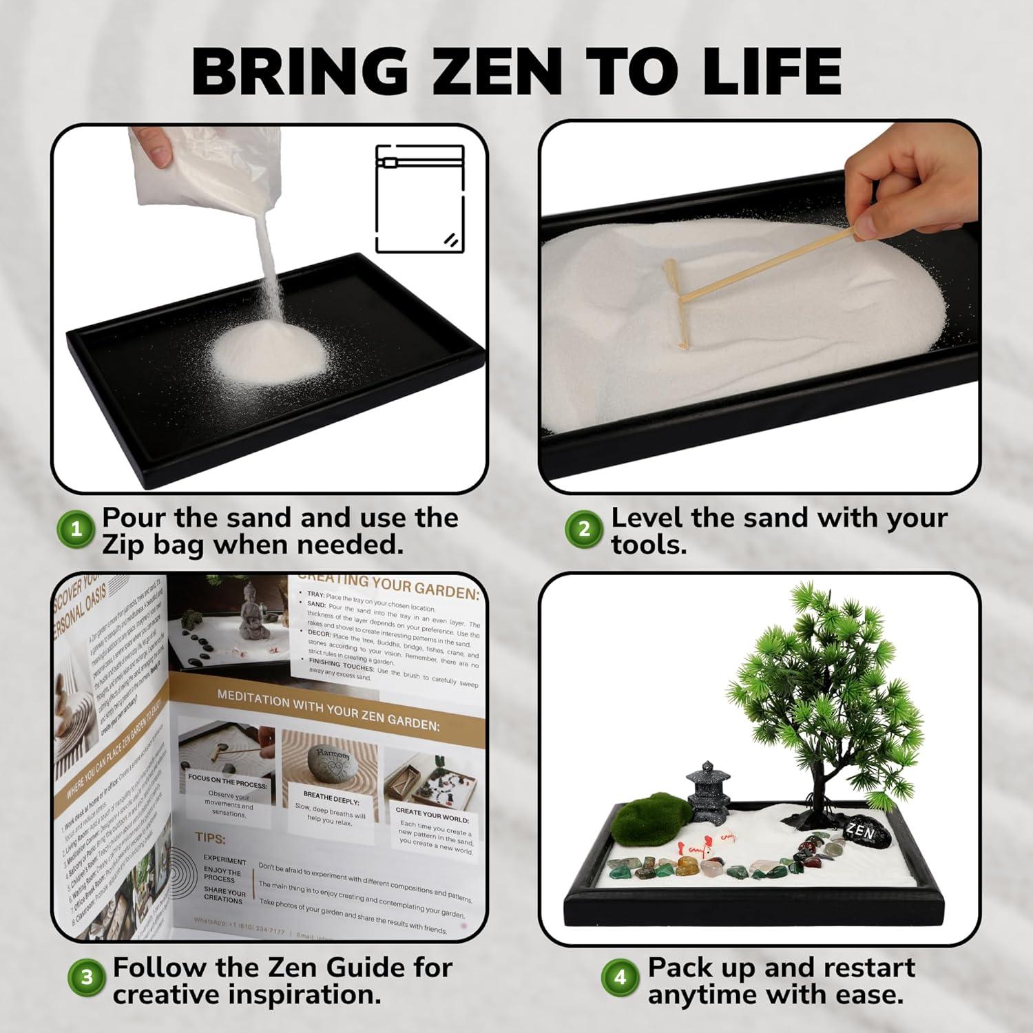 Jardín Zen Mini Yaro para Escritorio 12 Artículos - Arena Blanca