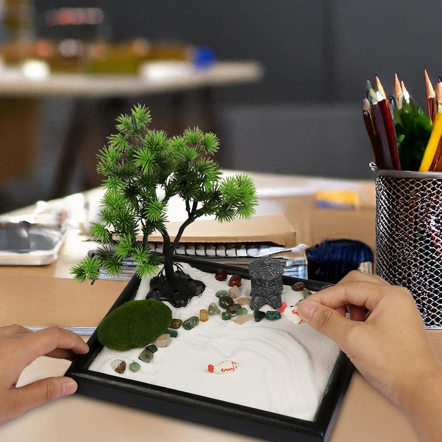 Jardín Zen Mini Yaro para Escritorio 12 Artículos - Arena Blanca