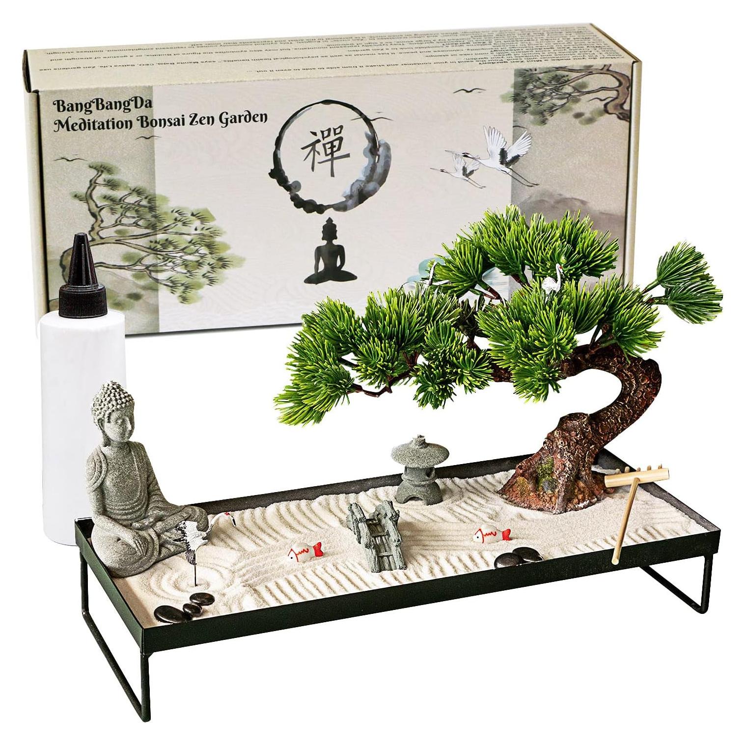 Jardín Zen BangBangDa con Bonsai y Buda - Decoración de Oficina