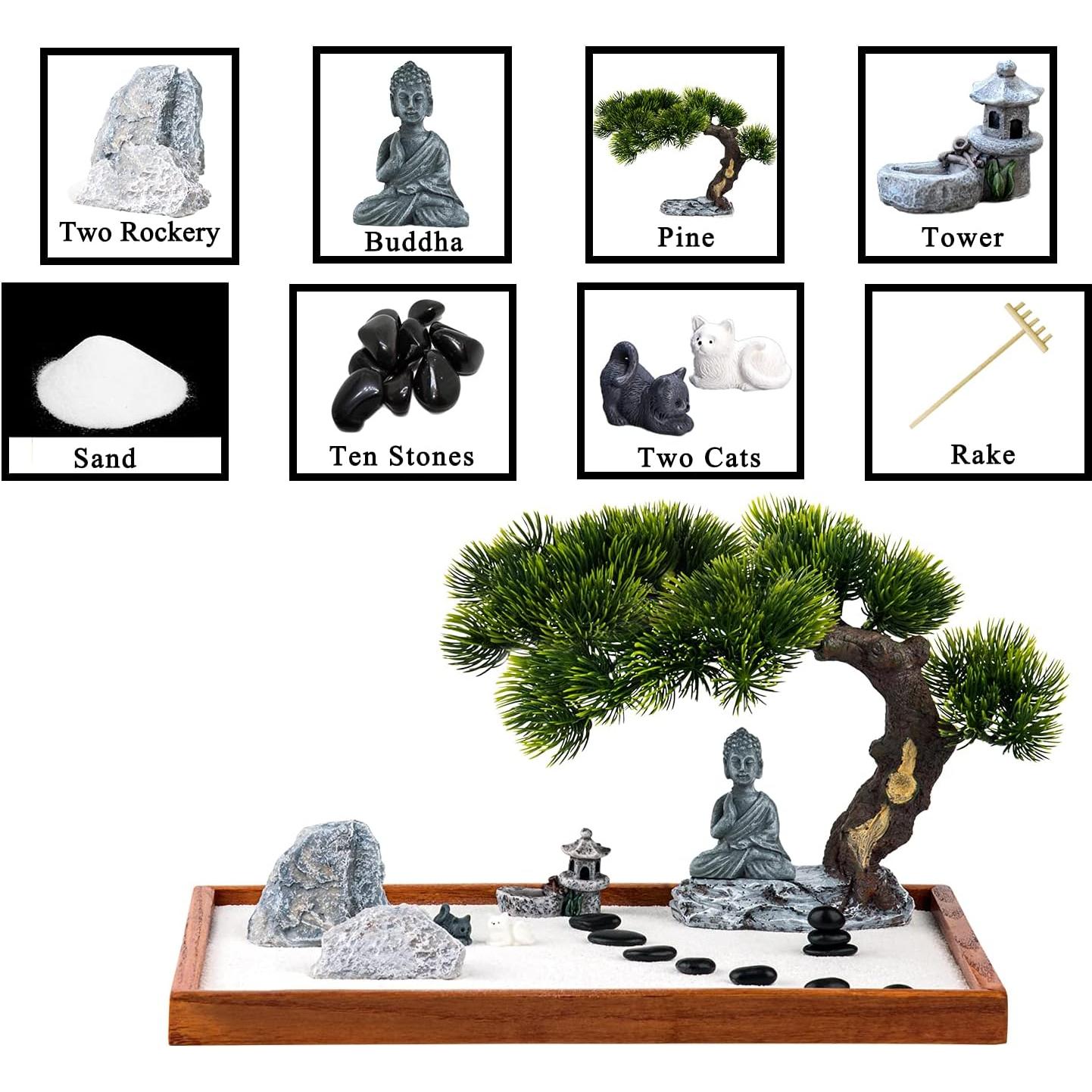 Kit Jardín Zen dgudgu - Mini Jardín de Escritorio 35x24 cm